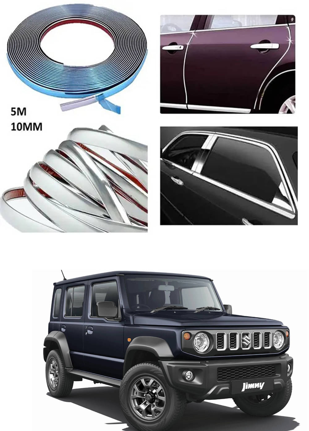 APICAL Side Chrome Beading For Car Exterior Decorating and Styling Strips (12 mm 5 meter) For Maruti Suzuki Jimny APICAL Side Chrome Beading For Car Exterior Decorating and Styling Strips (12 mm 5 meter) For Maruti Suzuki Jimny