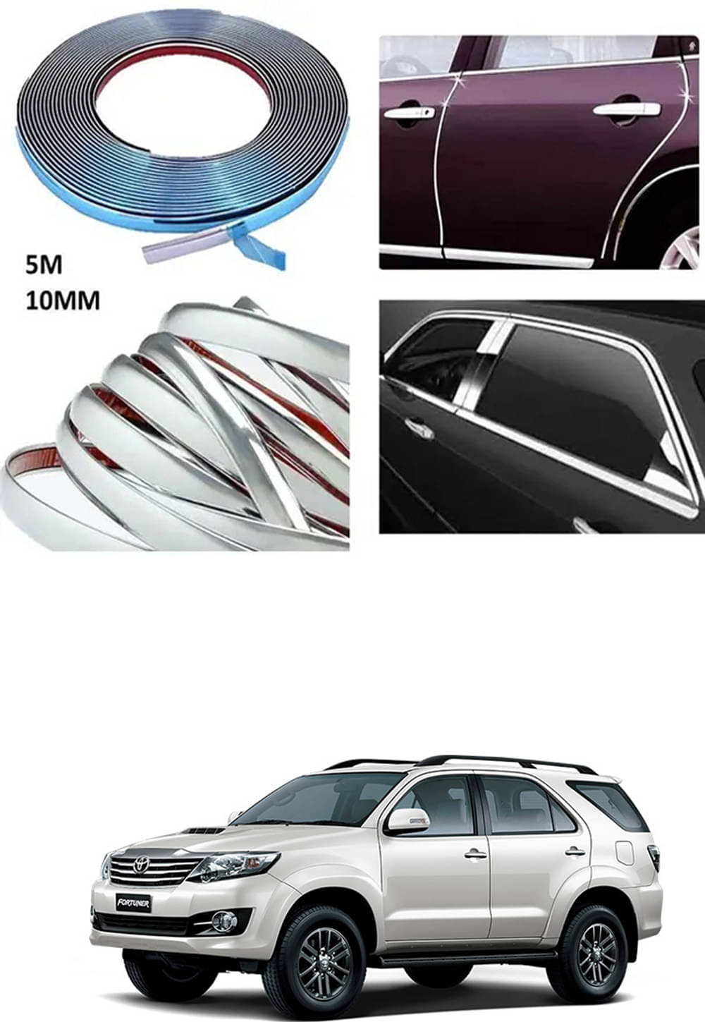 APICAL Side Chrome Beading For Car Exterior Decorating and Styling Strips (12 mm 5 meter) For Toyota Fortuner Old APICAL Side Chrome Beading For Car Exterior Decorating and Styling Strips (12 mm 5 meter) For Toyota Fortuner Old