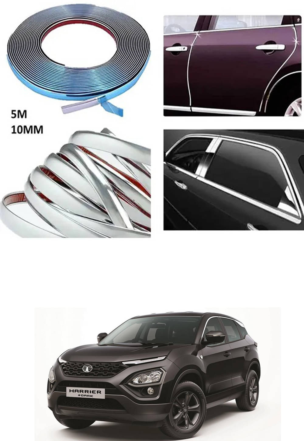 APICAL Side Chrome Beading For Car Exterior Decorating and Styling Strips (12 mm 5 meter) For Tata Harrier APICAL Side Chrome Beading For Car Exterior Decorating and Styling Strips (12 mm 5 meter) For Tata Harrier