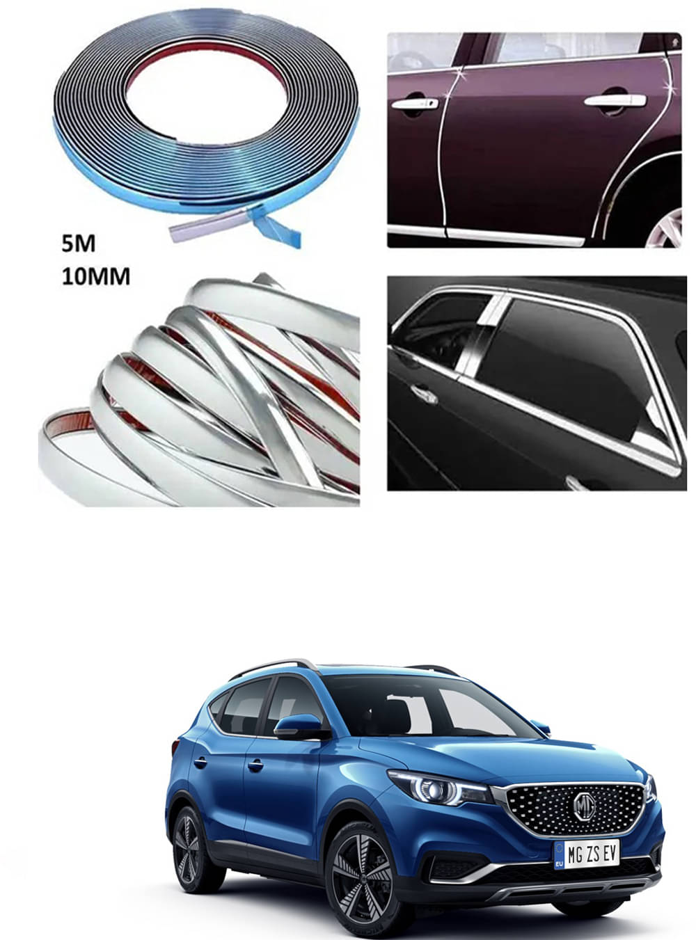 APICAL Side Chrome Beading For Car Exterior Decorating and Styling Strips (12 mm 5 meter) For MG ZS EV APICAL Side Chrome Beading For Car Exterior Decorating and Styling Strips (12 mm 5 meter) For MG ZS EV