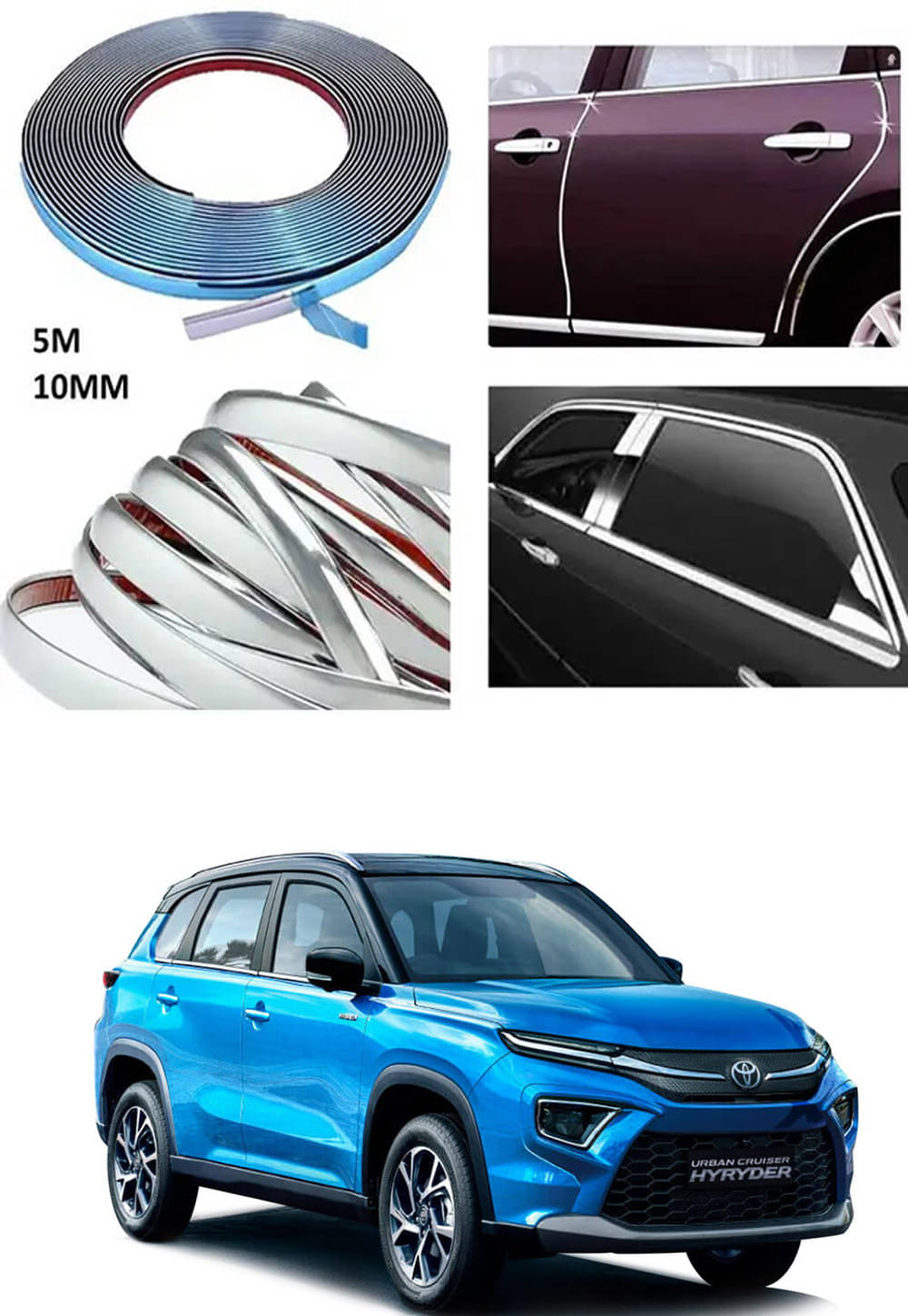     			APICAL Side Chrome Beading For Car Exterior Decorating and Styling Strips (12 mm 5 meter) For Toyota Urban Cruser