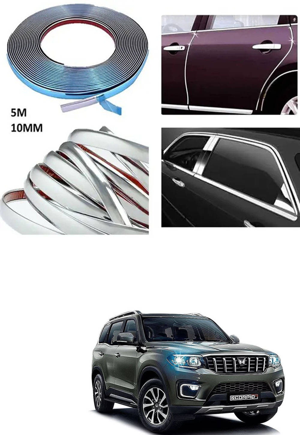     			APICAL Side Chrome Beading For Car Exterior Decorating and Styling Strips (12 mm 5 meter) For Maruti Suzuki Scorpio-N