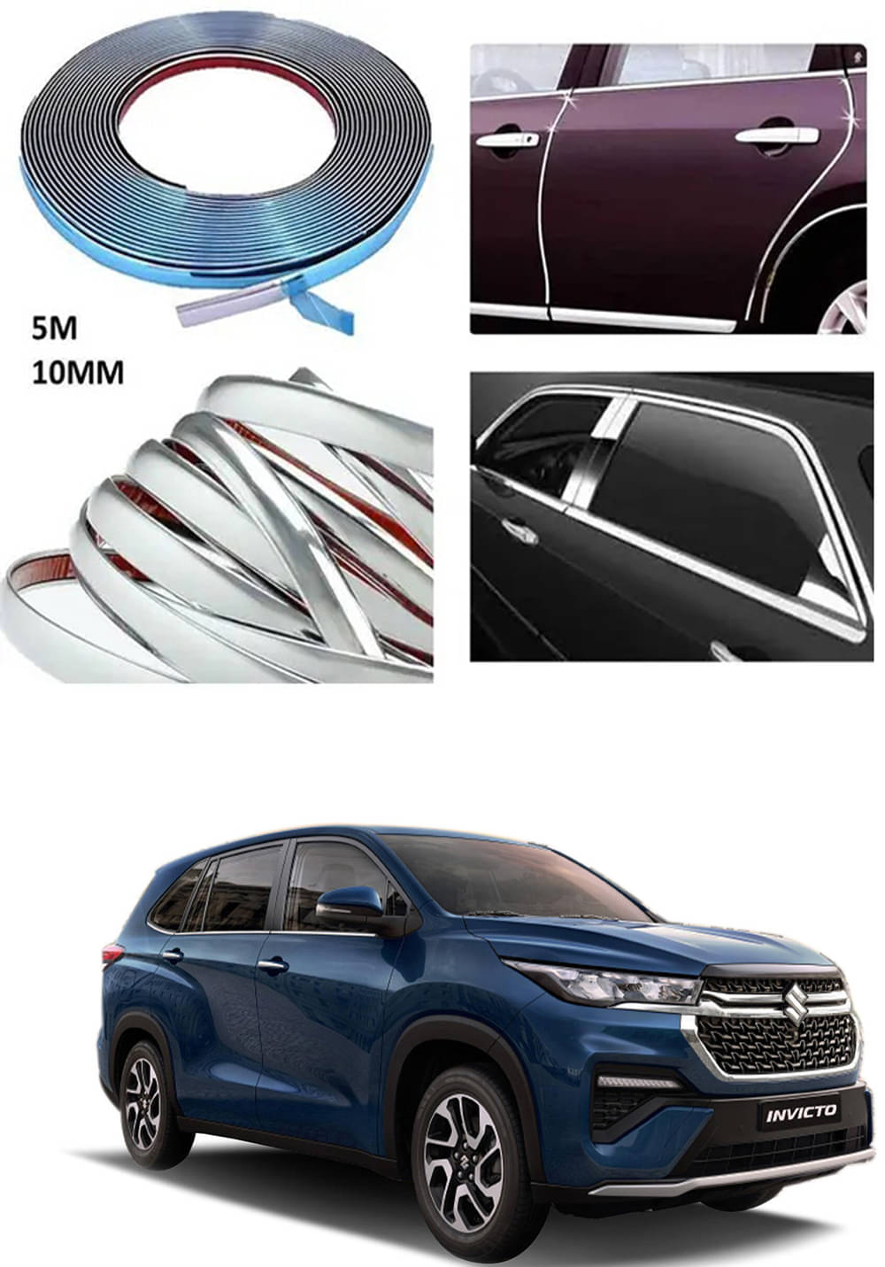 APICAL Side Chrome Beading For Car Exterior Decorating and Styling Strips (12 mm 5 meter) For Maruti Suzuki Invicto APICAL Side Chrome Beading For Car Exterior Decorating and Styling Strips (12 mm 5 meter) For Maruti Suzuki Invicto