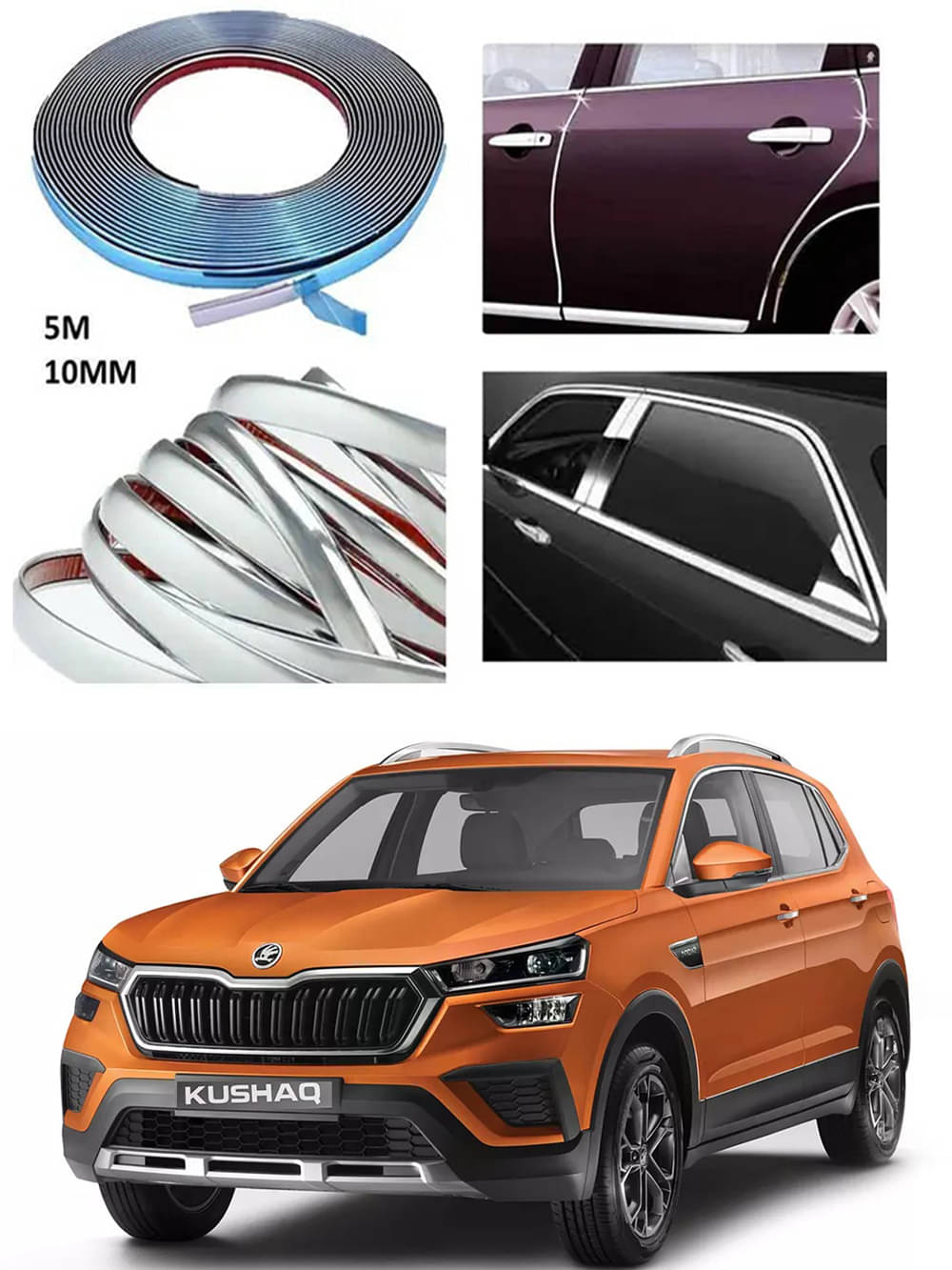 APICAL Side Chrome Beading For Car Exterior Decorating and Styling Strips (12 mm 5 meter) For Skoda Kushaq APICAL Side Chrome Beading For Car Exterior Decorating and Styling Strips (12 mm 5 meter) For Skoda Kushaq