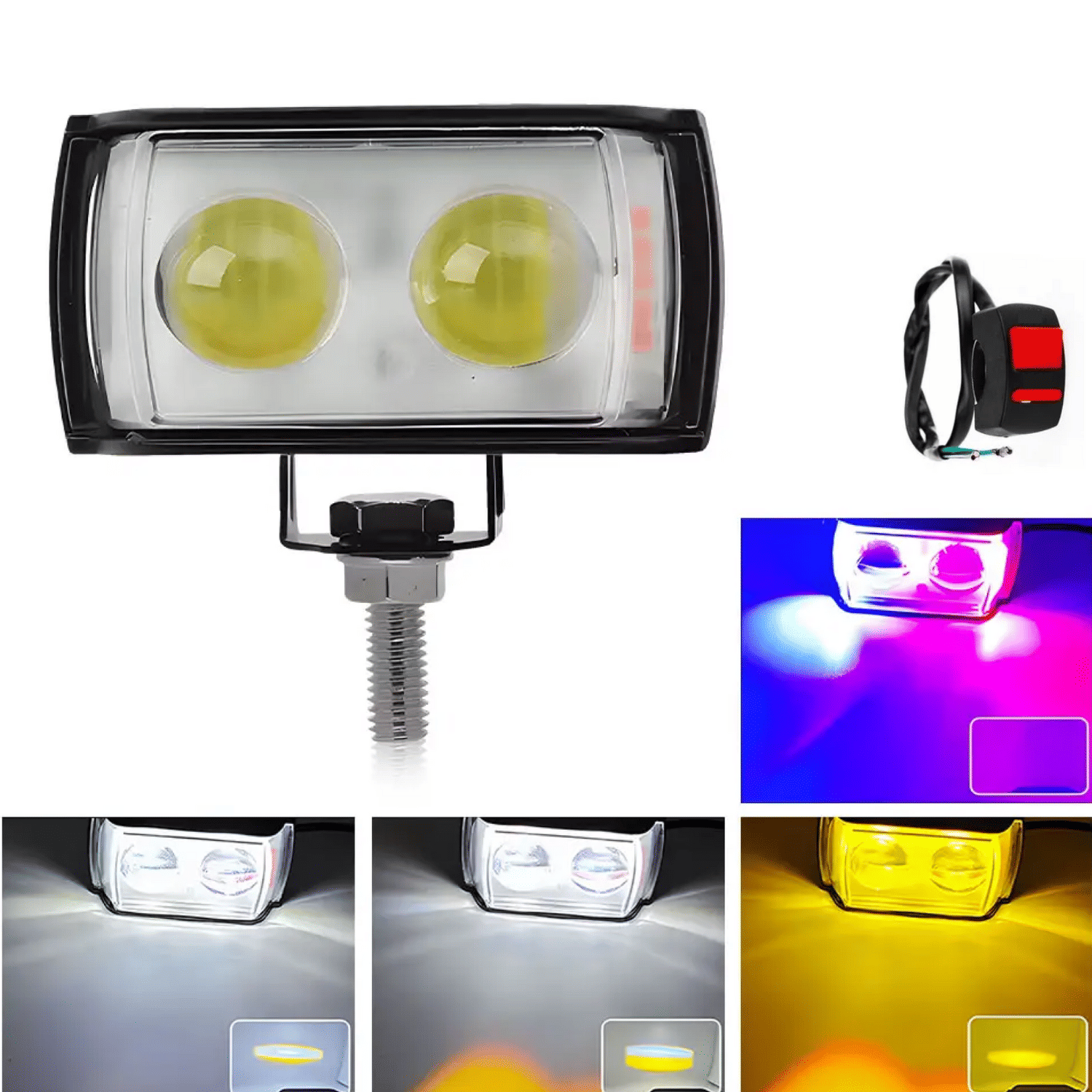 Aksmit Ultra Mini Double Lens Fog Light (Pack of 1 with Switch) Yellow & White Flashing Light Reflection