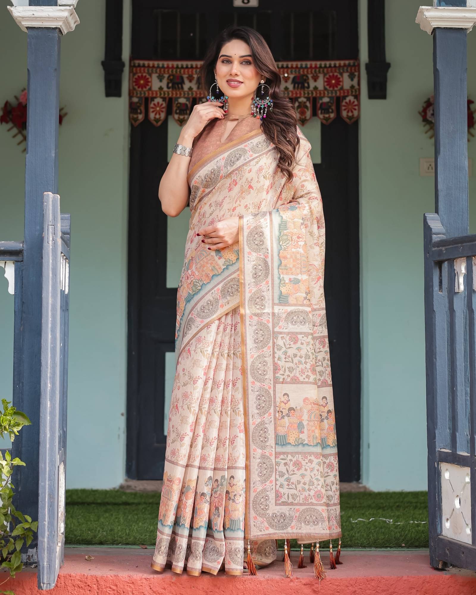 Almaari Fashion Cotton Blend Printed Saree With Stitched Blouse ( Multicolor ) Almaari Fashion Cotton Blend Printed Saree With Stitched Blouse ( Multicolor )