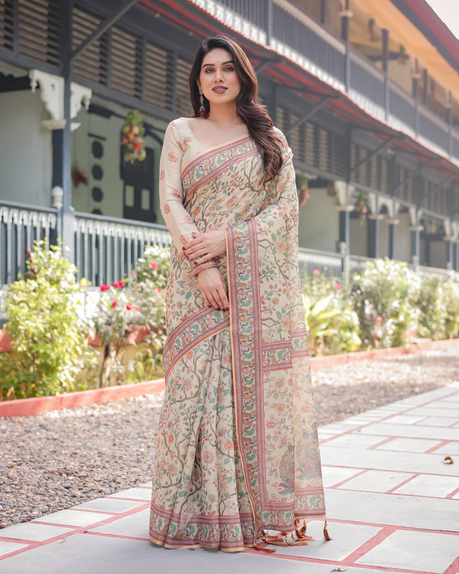 Almaari Fashion Cotton Blend Printed Saree With Stitched Blouse ( Multicolor ) - Sarees | Buy online on ZillyBuy