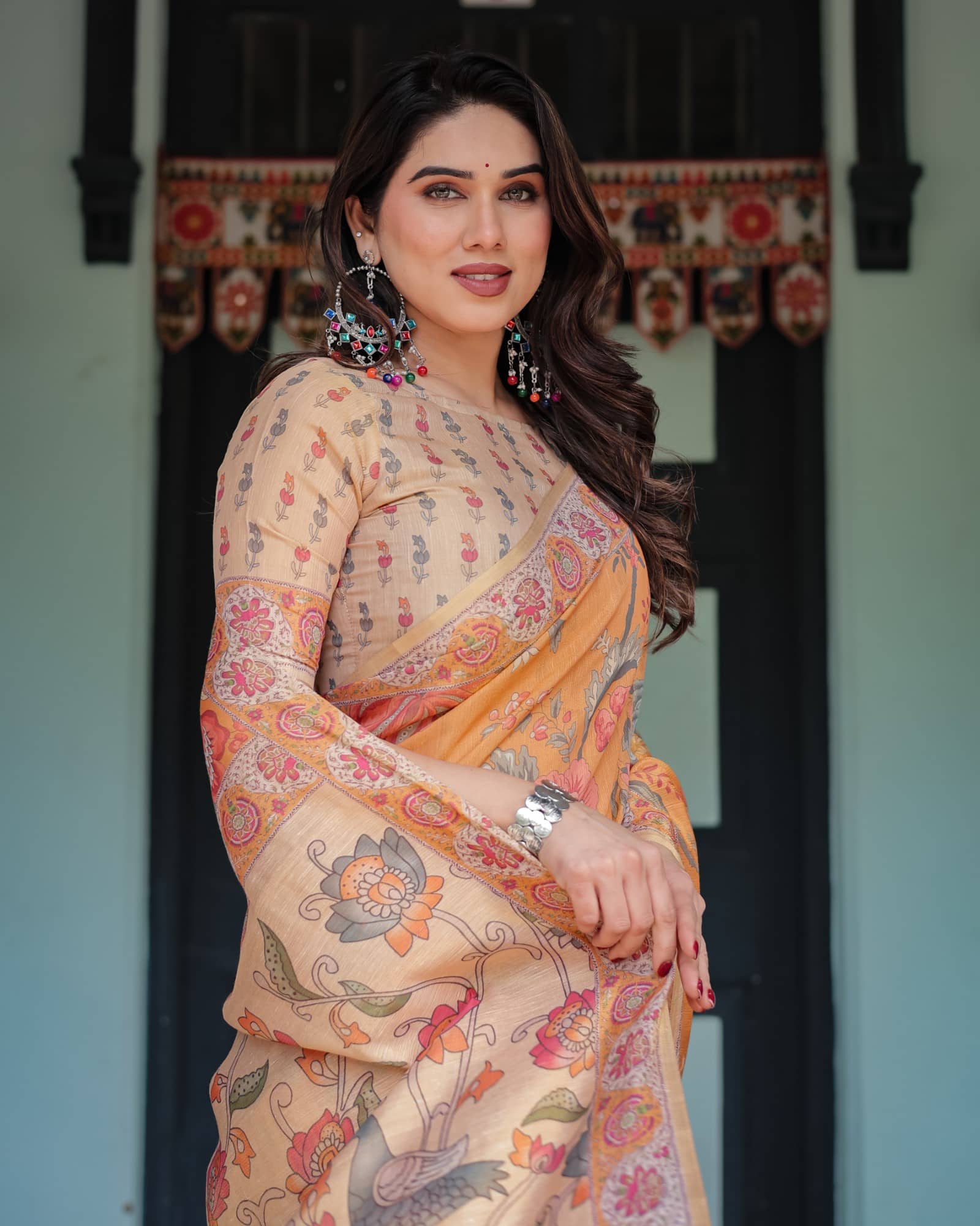 Almaari Fashion Cotton Blend Printed Saree With Stitched Blouse ( Multicolor ) - Sarees | Buy online on ZillyBuy