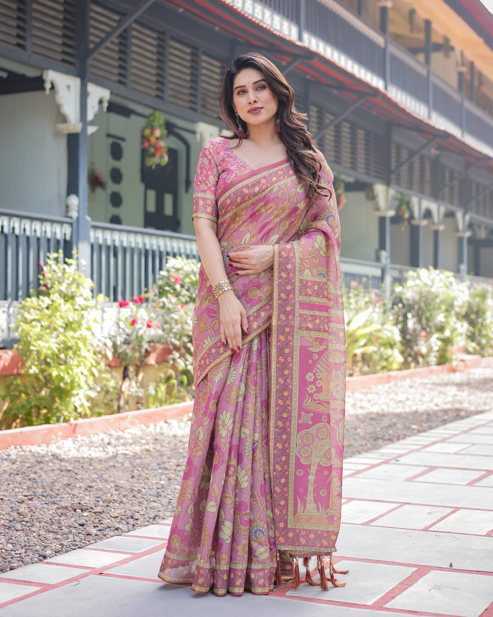 Almaari Fashion Cotton Blend Printed Saree With Stitched Blouse ( Multicolor ) - Sarees | Buy online on ZillyBuy