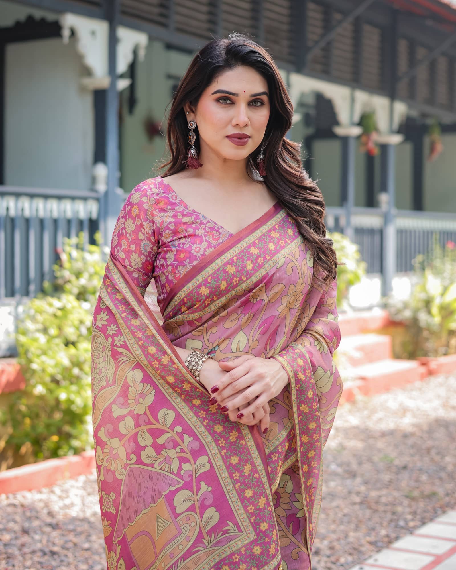 Almaari Fashion Cotton Blend Printed Saree With Stitched Blouse ( Multicolor ) - Sarees | Buy online on ZillyBuy