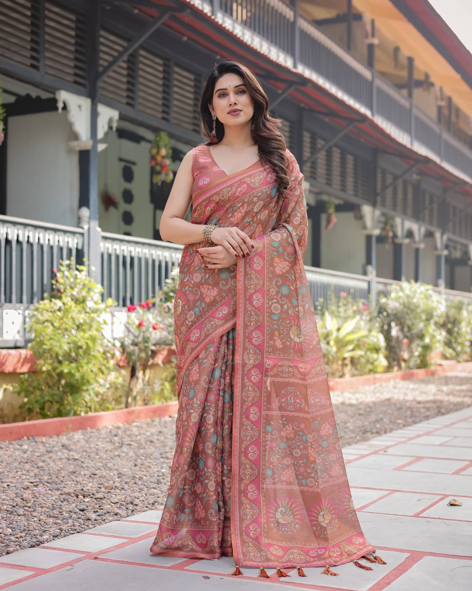 Almaari Fashion Cotton Blend Printed Saree With Stitched Blouse ( Multicolor ) - Sarees | Buy online on ZillyBuy