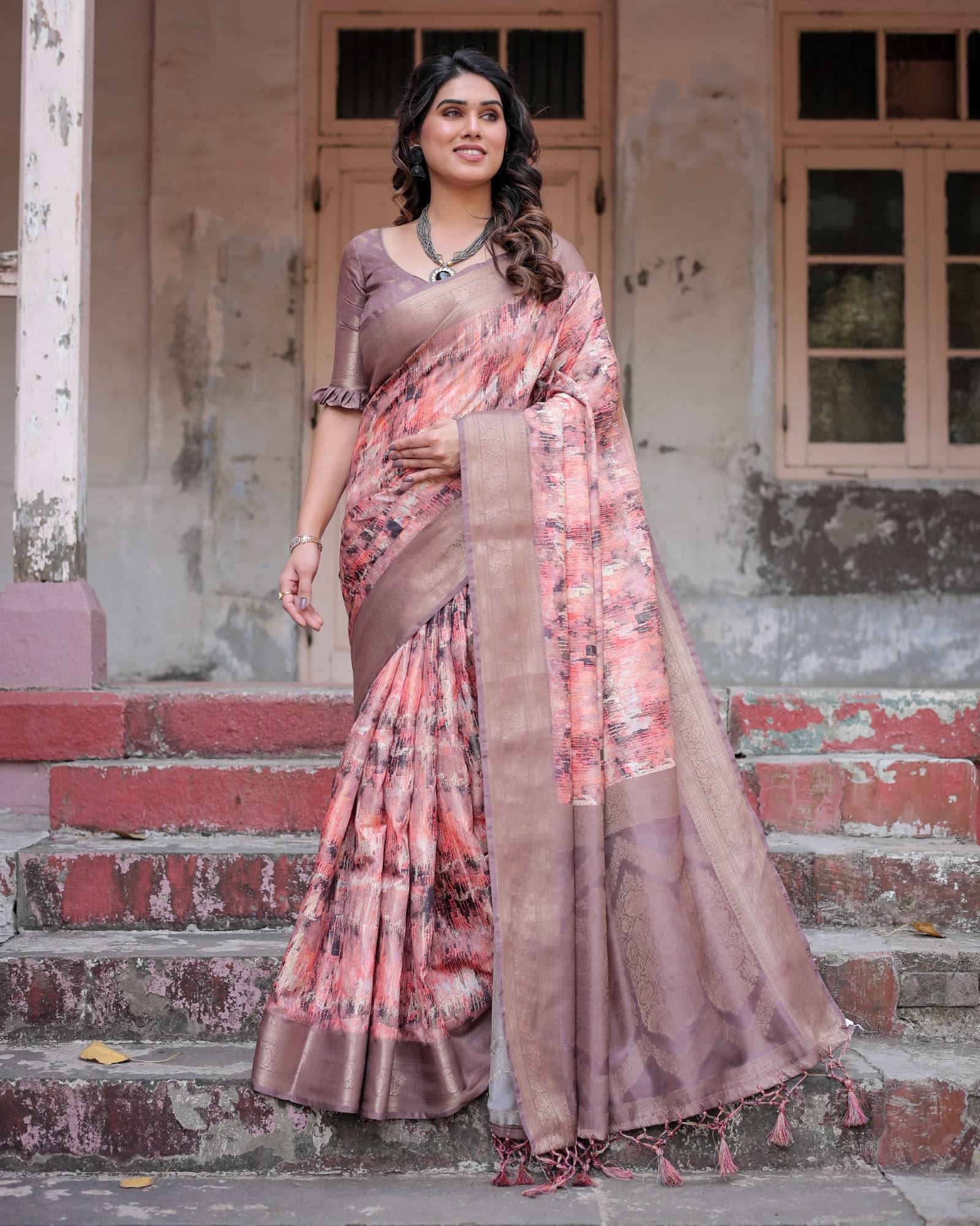 Almaari Fashion Silk Printed Saree With Stitched Blouse ( Multicolor ) Almaari Fashion Silk Printed Saree With Stitched Blouse ( Multicolor )