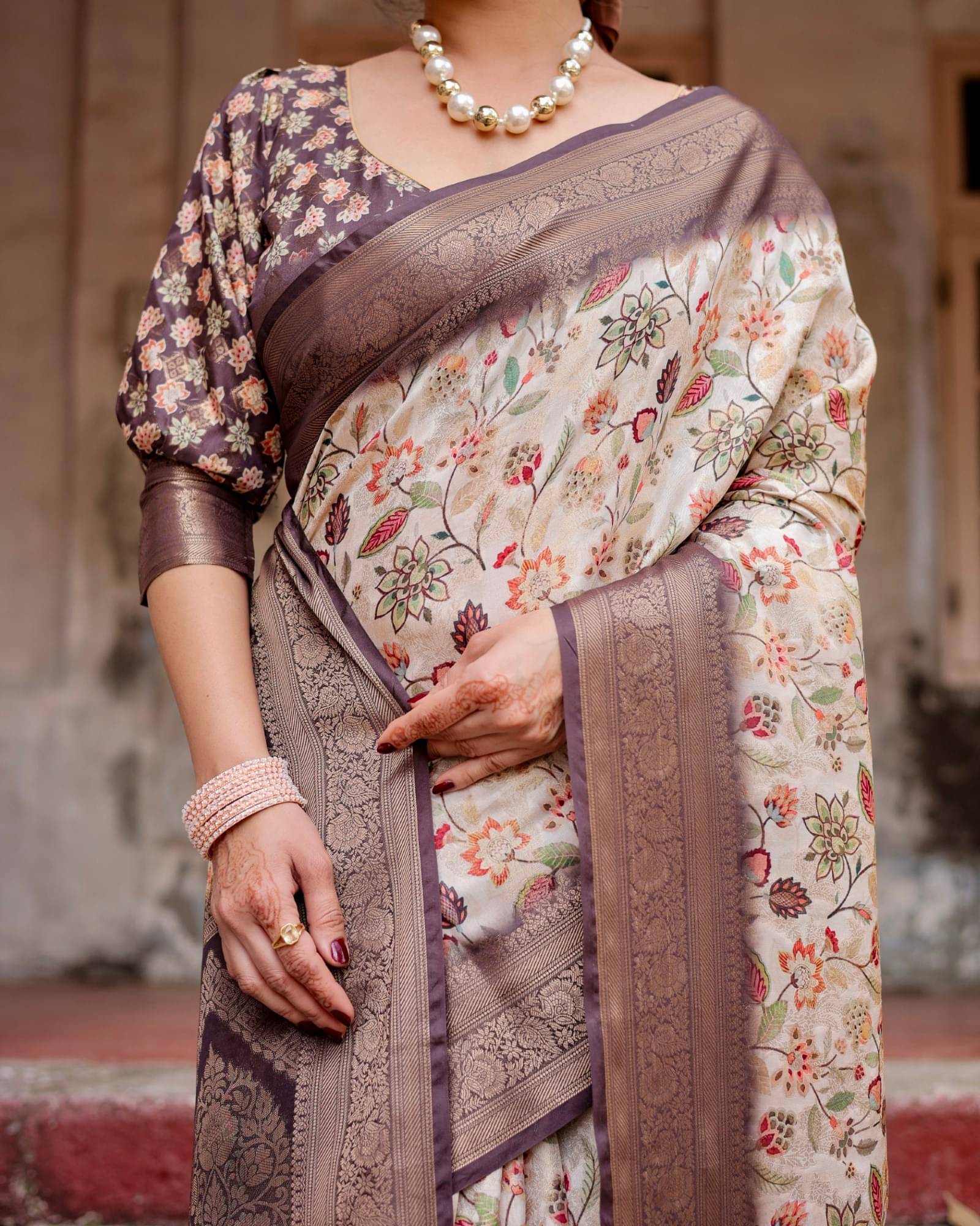 Almaari Fashion Silk Printed Saree With Stitched Blouse ( Multicolor ) Almaari Fashion Silk Printed Saree With Stitched Blouse ( Multicolor )