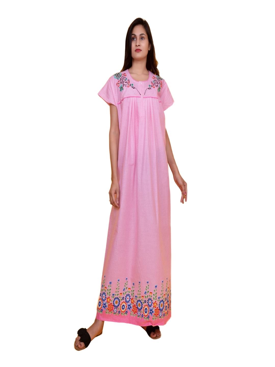     			Anjaneya Creations Pink Cotton Women's Nightwear Nighty & Night Gowns ( Pack of 1 )