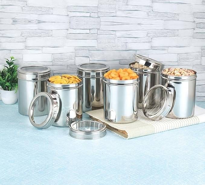     			Aquasleri Stainless Steel Silver Utility Container ( Set of 6 )