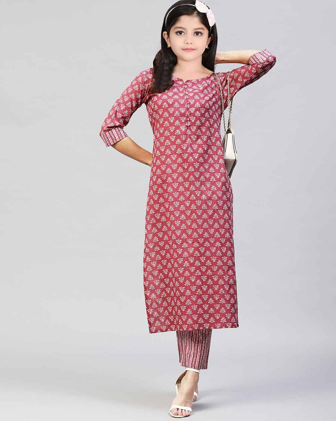     			Bholukart Girls Cotton Blend Kurti with Pants ( Pack of 1 , Pink )