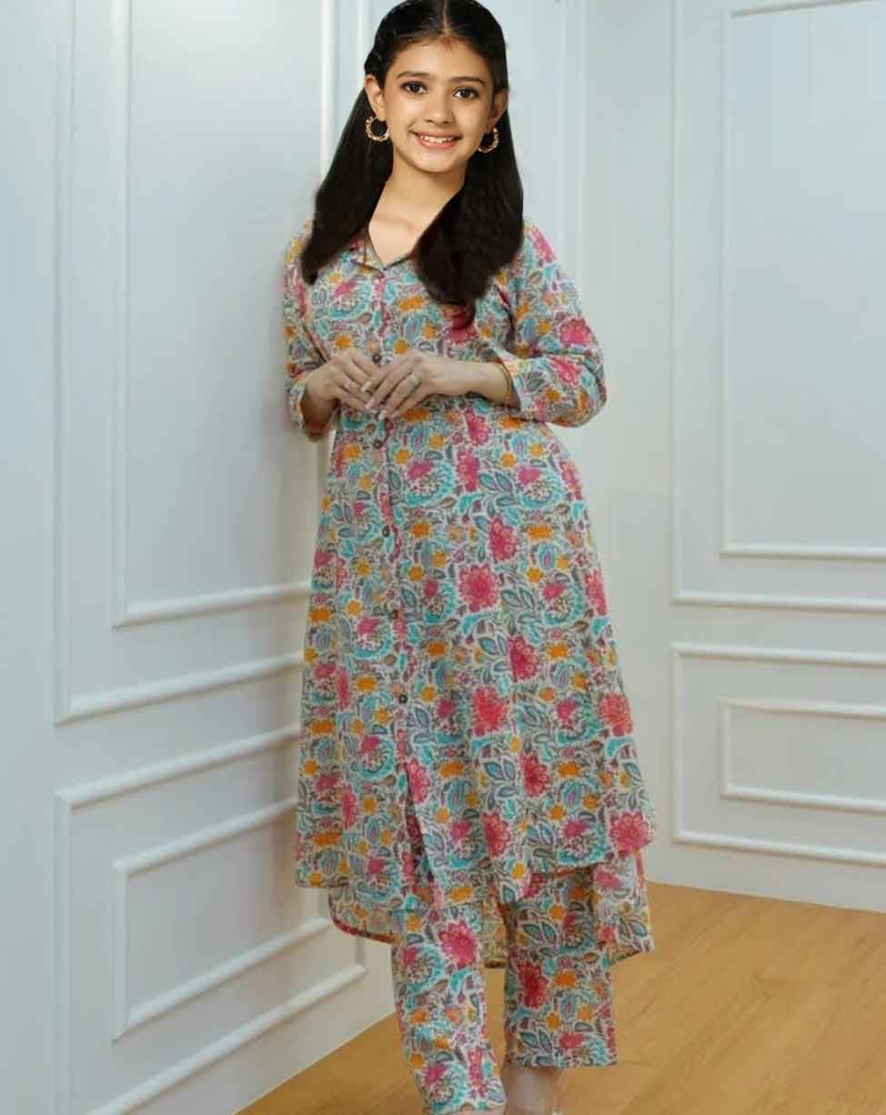     			Bholukart Girls Cotton Blend Kurti with Pants ( Pack of 1 , Multicolor 9 )