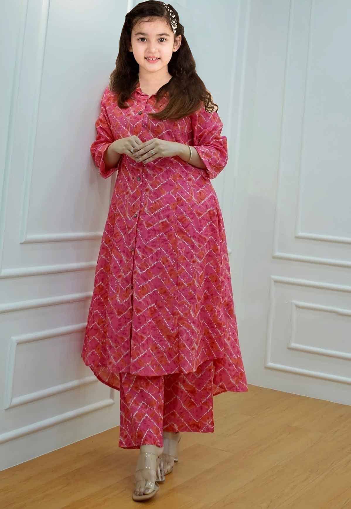 Bholukart Girls Cotton Blend Kurti with Pants ( Pack of 1 , Pink )
