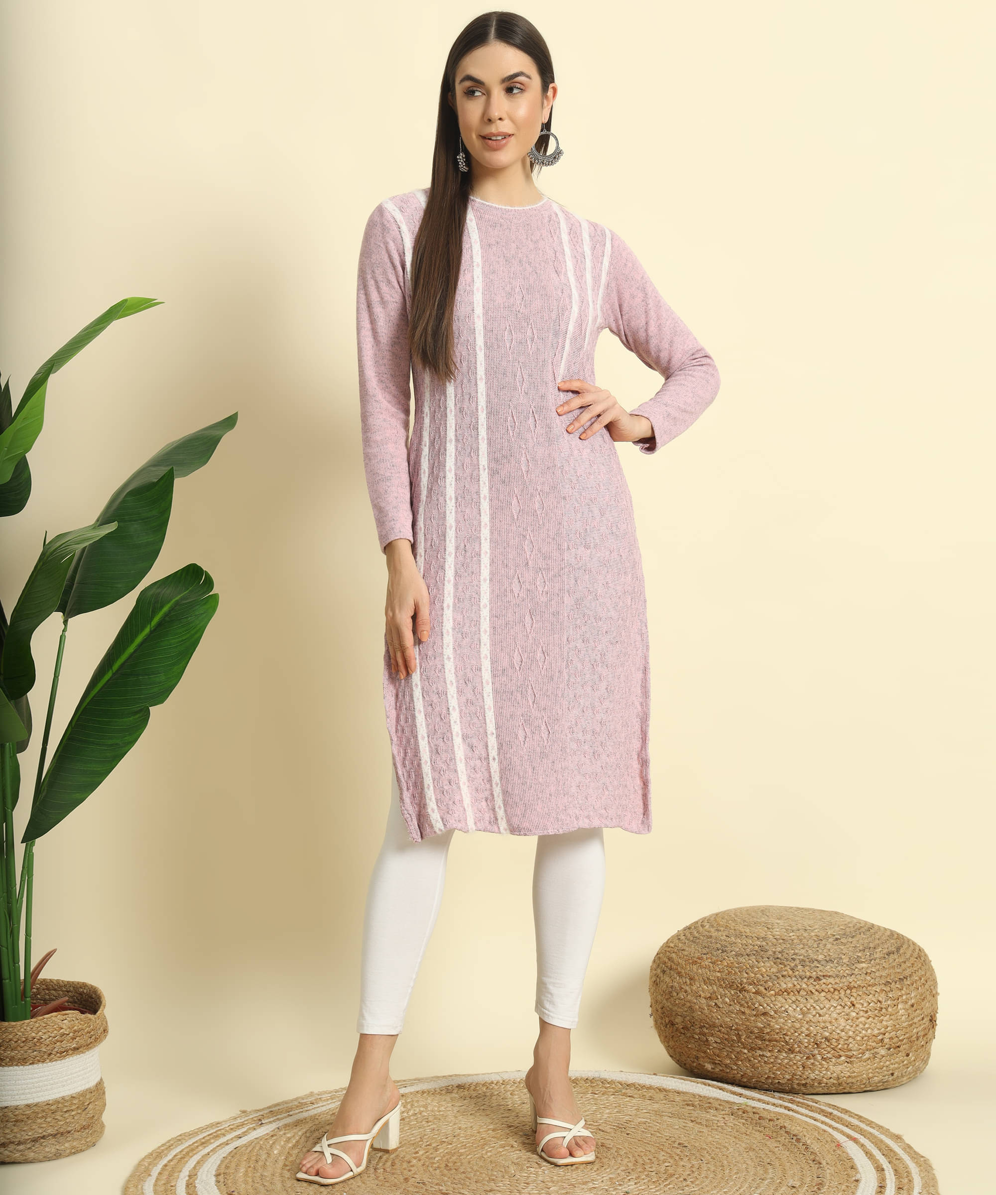 Canblar Women's Woollen Self Design Straight Kurti - ( Pink ) Canblar Women's Woollen Self Design Straight Kurti - ( Pink )