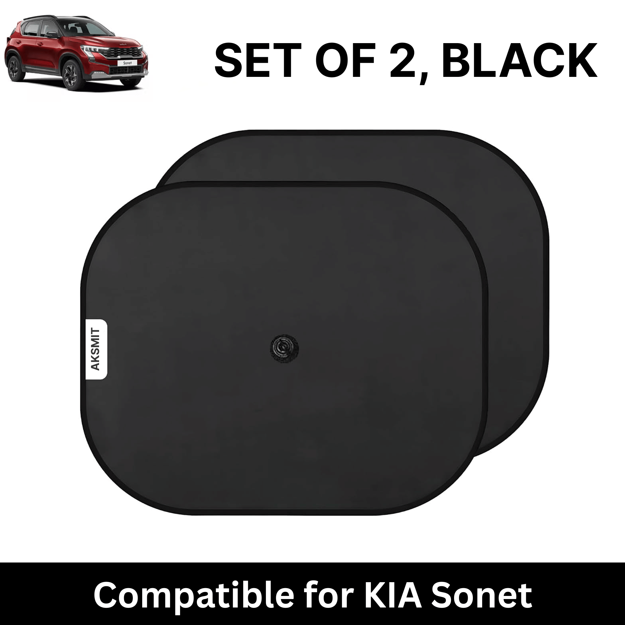     			Car Sun Shade for Side Windows (Black, Set of 2) with vaccum Suction Cups for KIA Sonet