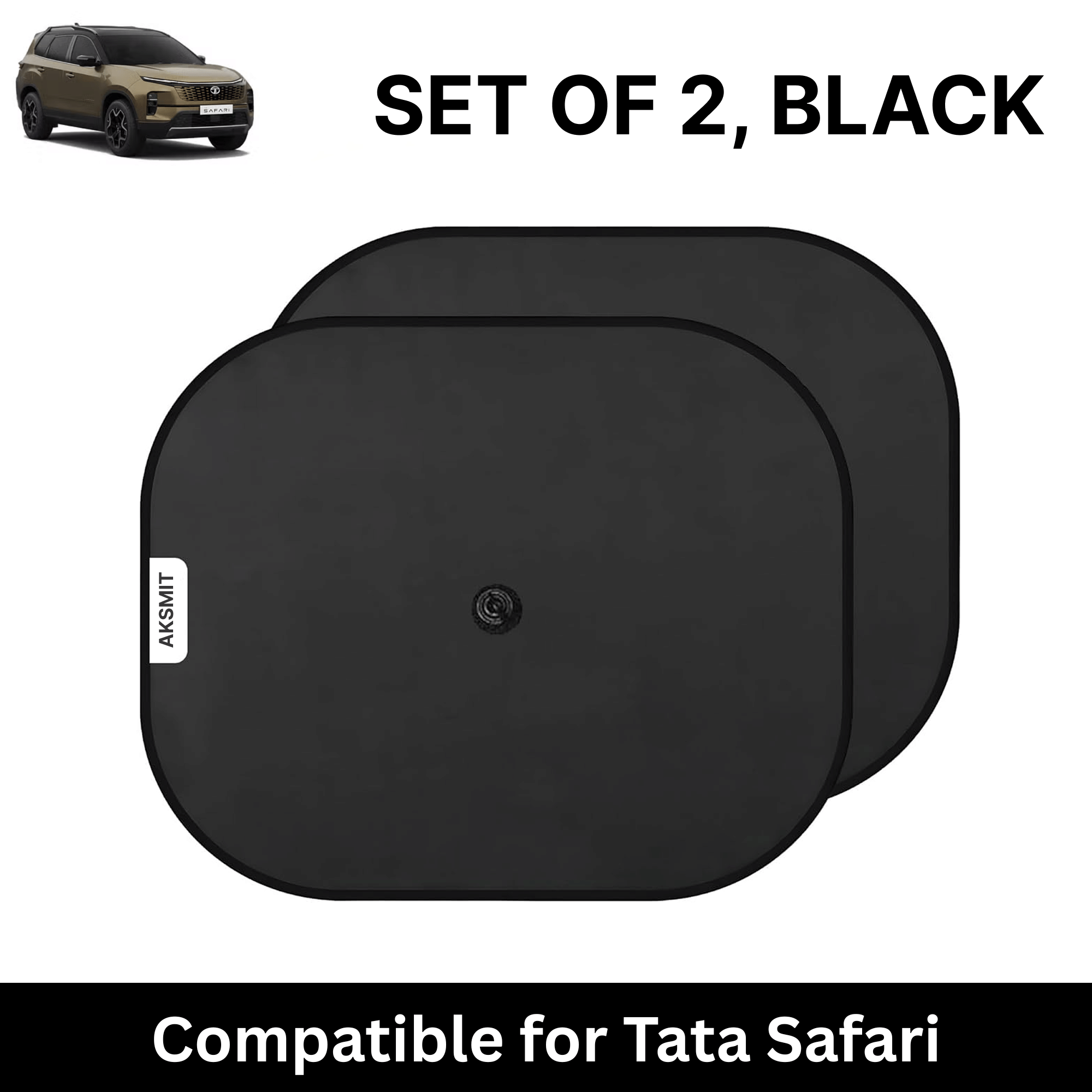     			Car Sun Shade for Side Windows (Black, Set of 2) with vaccum Suction Cups for Tata Safari