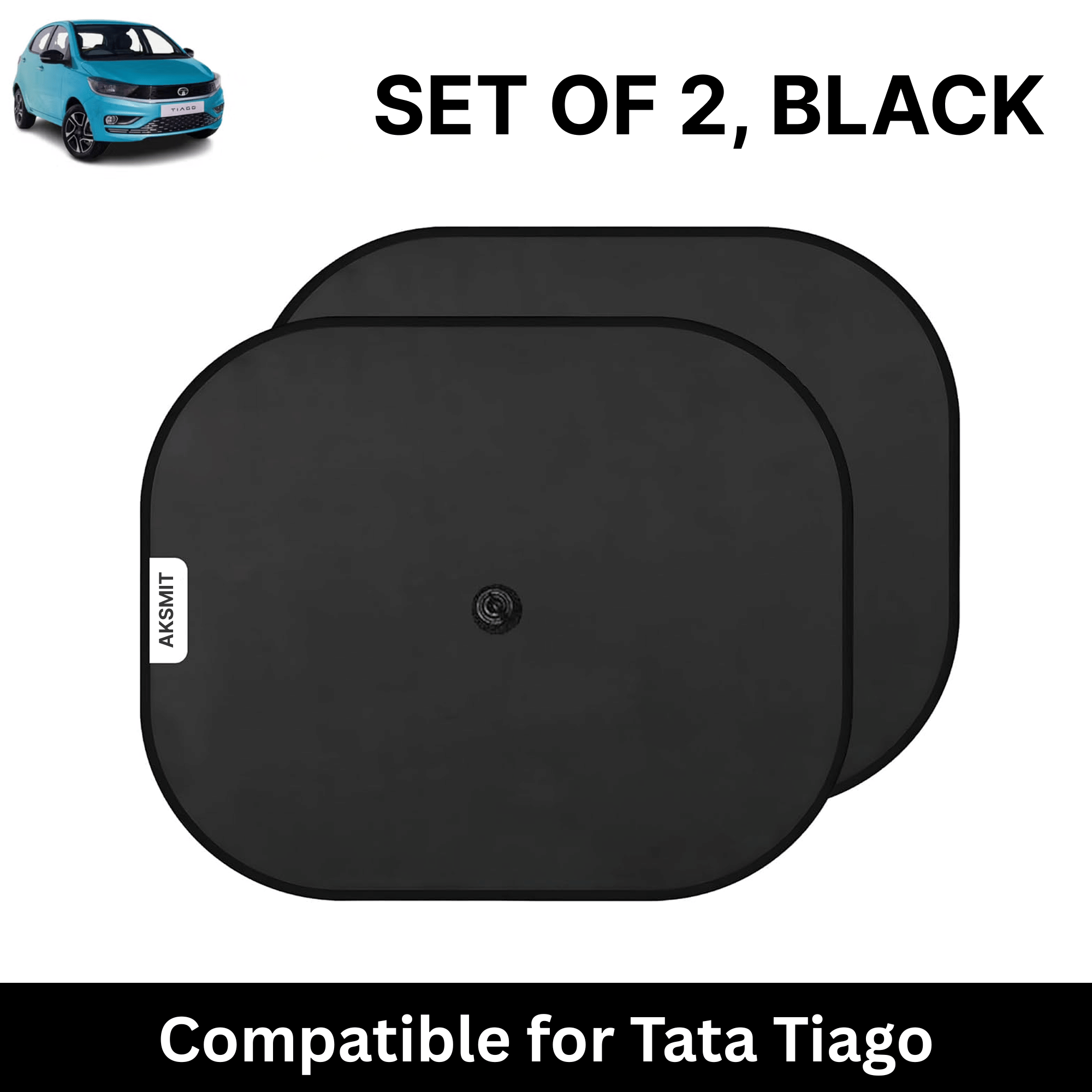     			Car Sun Shade for Side Windows (Black, Set of 2) with vaccum Suction Cups for Tata Tiago