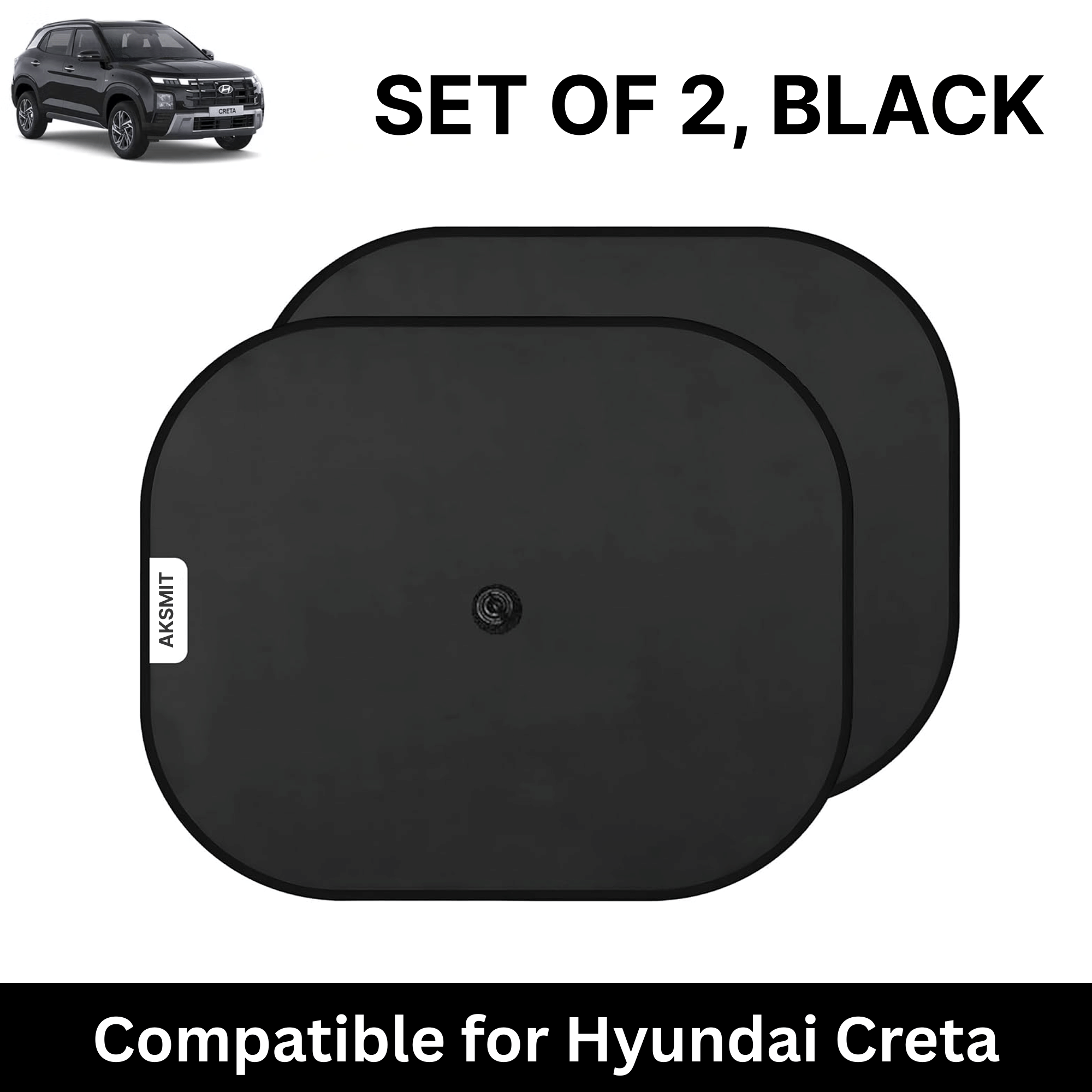     			Car Sun Shade for Side Windows (Black, Set of 2) with vaccum Suction Cups for Hyundai Creta