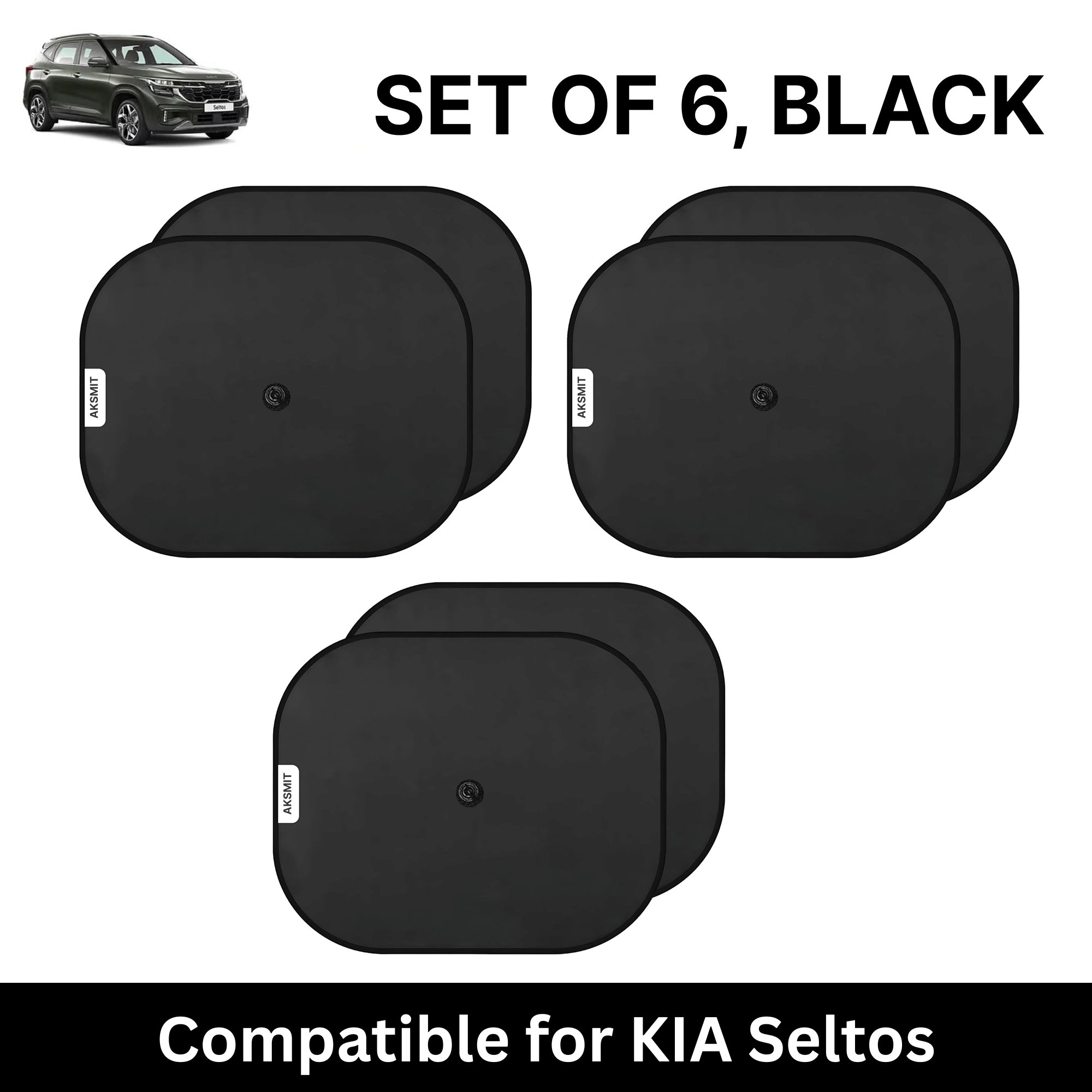     			Car Sun Shade for Side Windows (Black, Set of 6) with vaccum Suction Cups for KIA Seltos