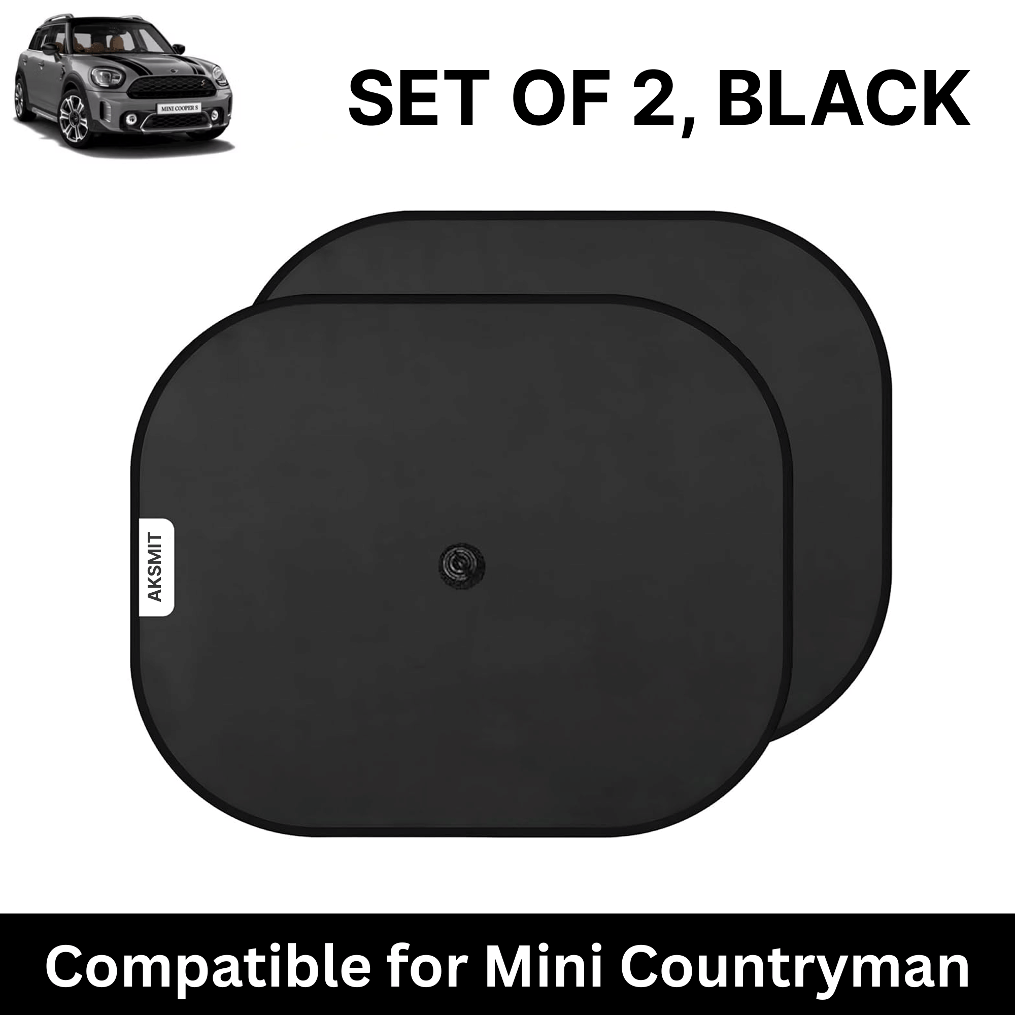     			Car Sun Shade for Side Windows (Black, Set of 2) with vaccum Suction Cups for Mini Countryman