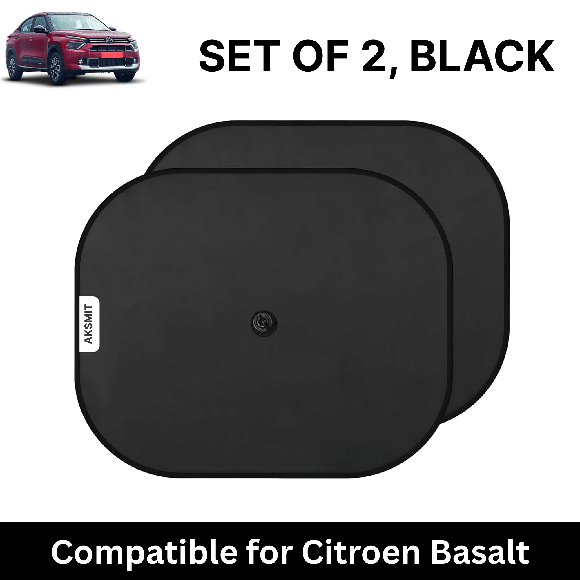     			Car Sun Shade for Side Windows (Black, Set of 2) with vaccum Suction Cups for Citroen Basalt