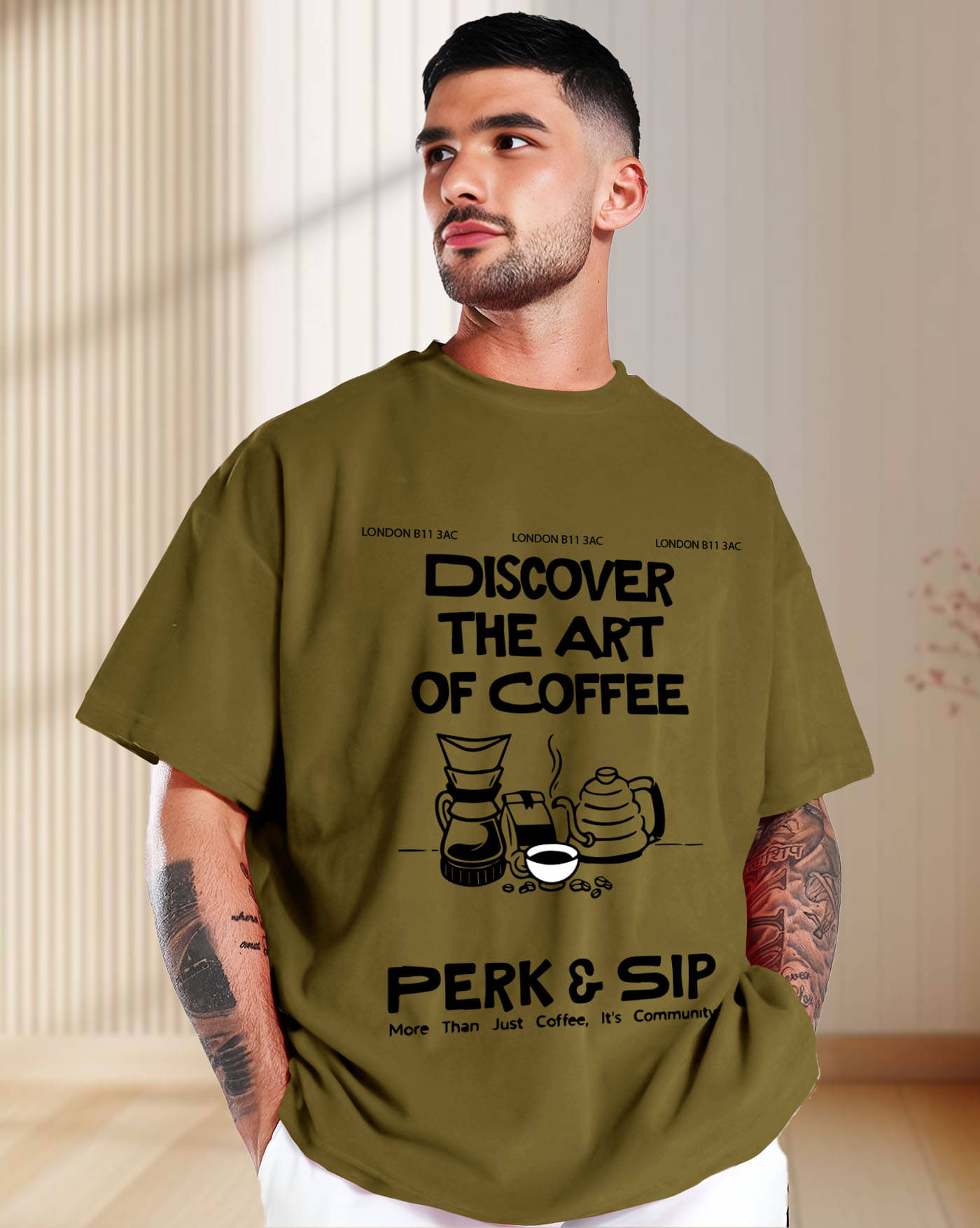     			ENITOR Men Cotton Blend Oversized Fit Printed T-Shirt ( Green )