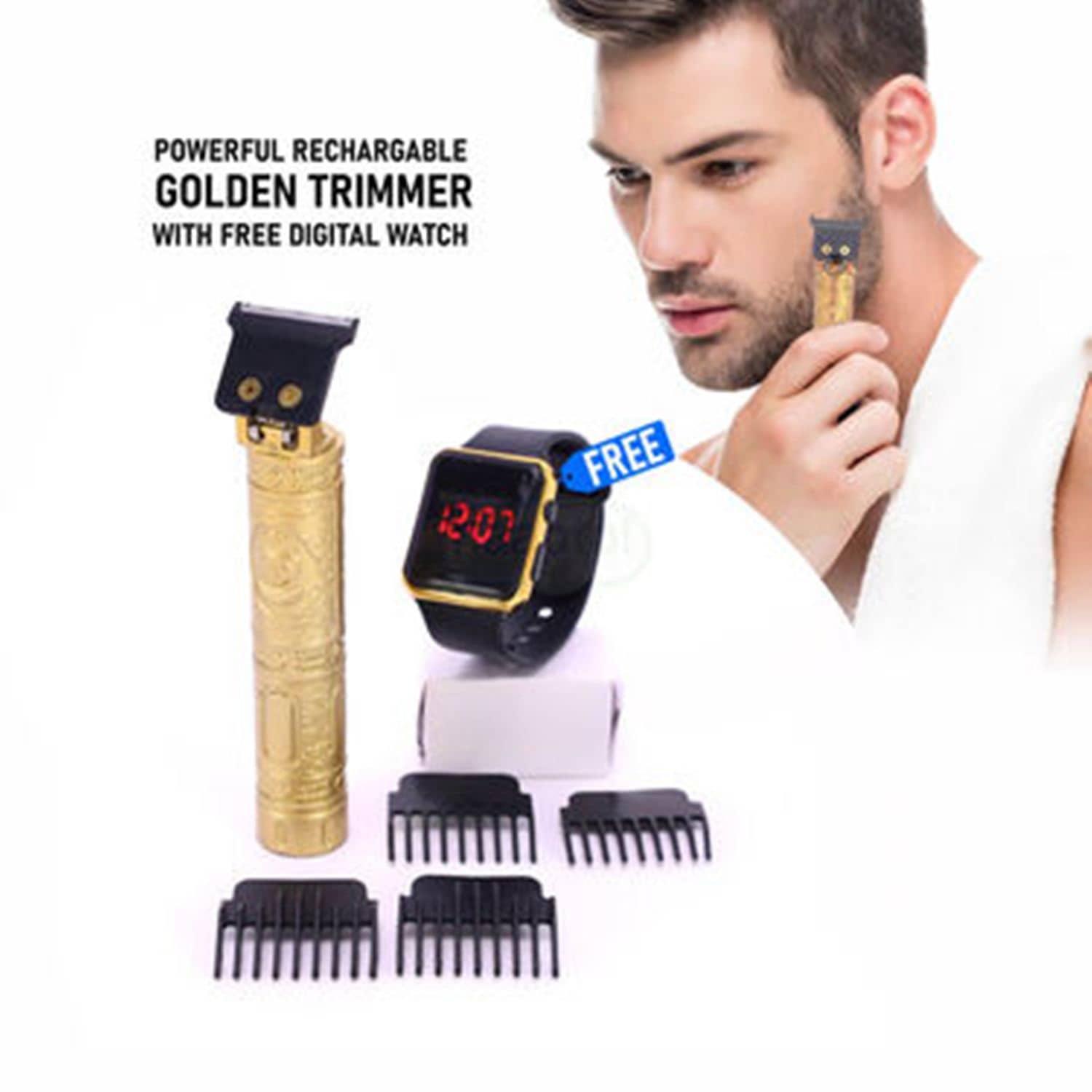 Fadiso Fashion GoldenTrimmerPMT1W2 Gold Cordless Beard Trimmer With 1 minutes Runtime