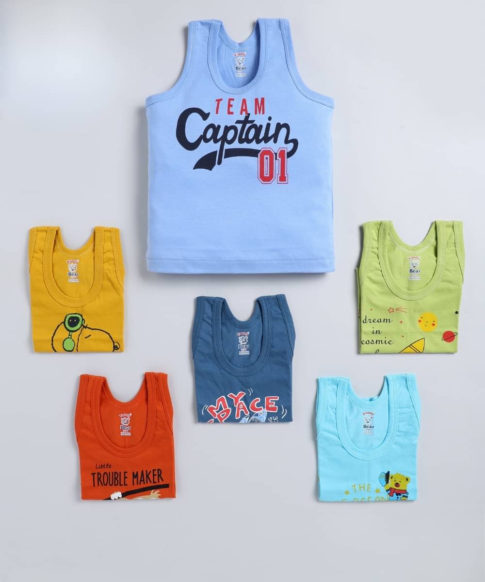 Funny Bear Pack of 6 Boys Cotton Vest ( Multicolor ) Funny Bear Pack of 6 Boys Cotton Vest ( Multicolor )