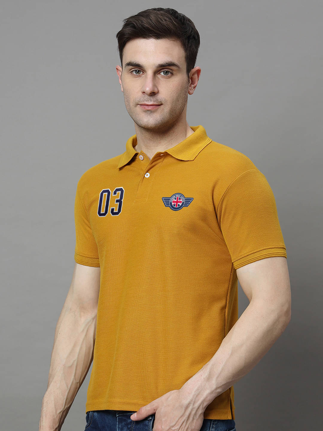     			Hushbucks Men Cotton Blend Regular Fit Solid Polo T Shirt ( Mustard )