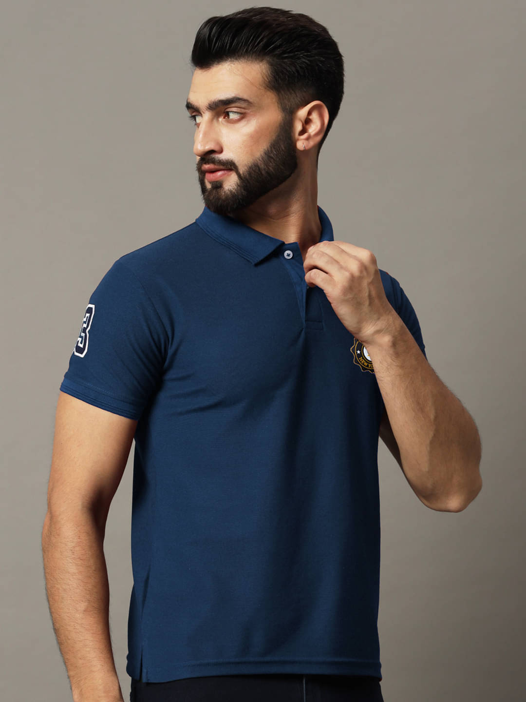 Hushbucks Men Cotton Blend Regular Fit Solid Polo T Shirt ( Navy Blue )     			Hushbucks Men Cotton Blend Regular Fit Solid Polo T Shirt ( Navy Blue )