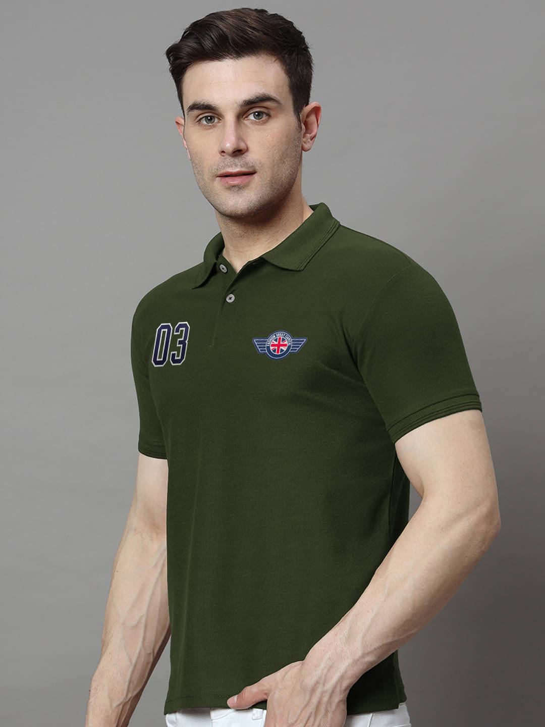     			Hushbucks Men Cotton Blend Regular Fit Solid Polo T Shirt ( Olive )