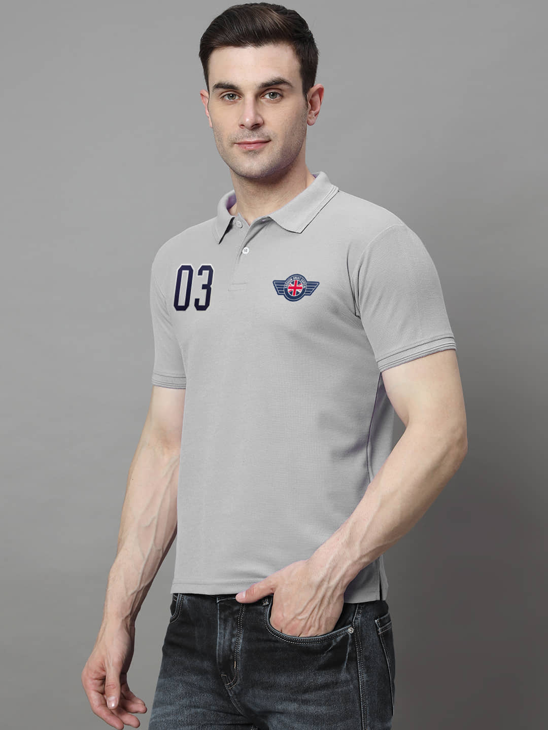 Hushbucks Men Cotton Blend Regular Fit Solid Polo T Shirt ( Grey )