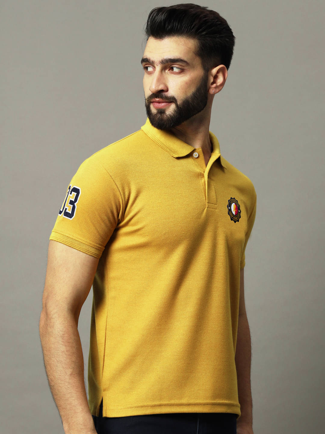     			Hushbucks Men Cotton Blend Regular Fit Solid Polo T Shirt ( Yellow )