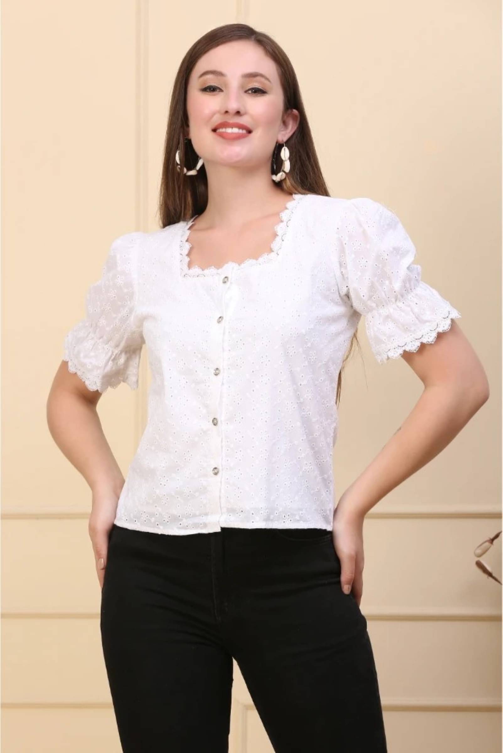     			INNAYARA DIVIRTA Women's Cotton Regular Top ( White )