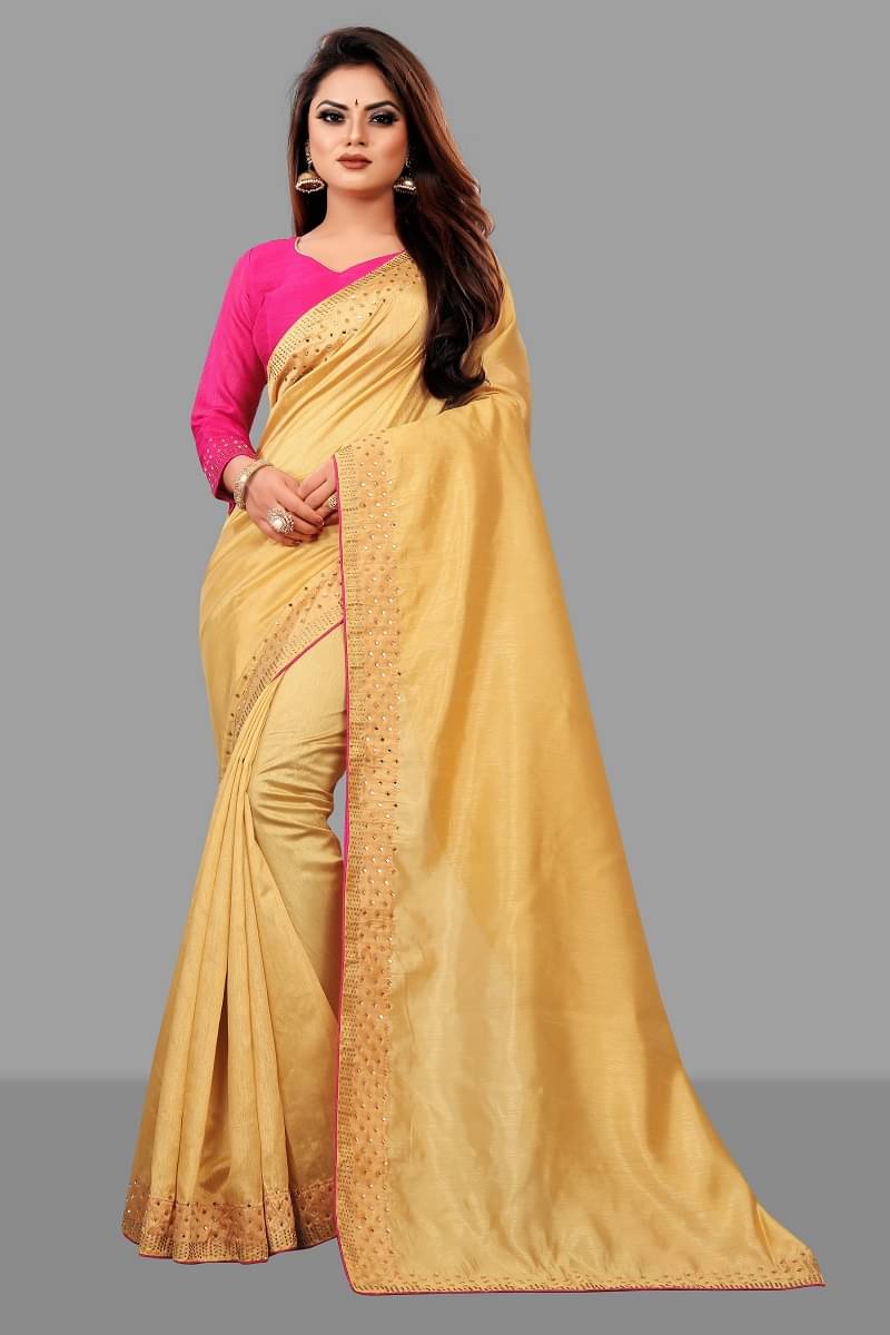     			Juhi Collection Art Silk Embellished Saree With Unstitched Blouse Piece ( Cream )