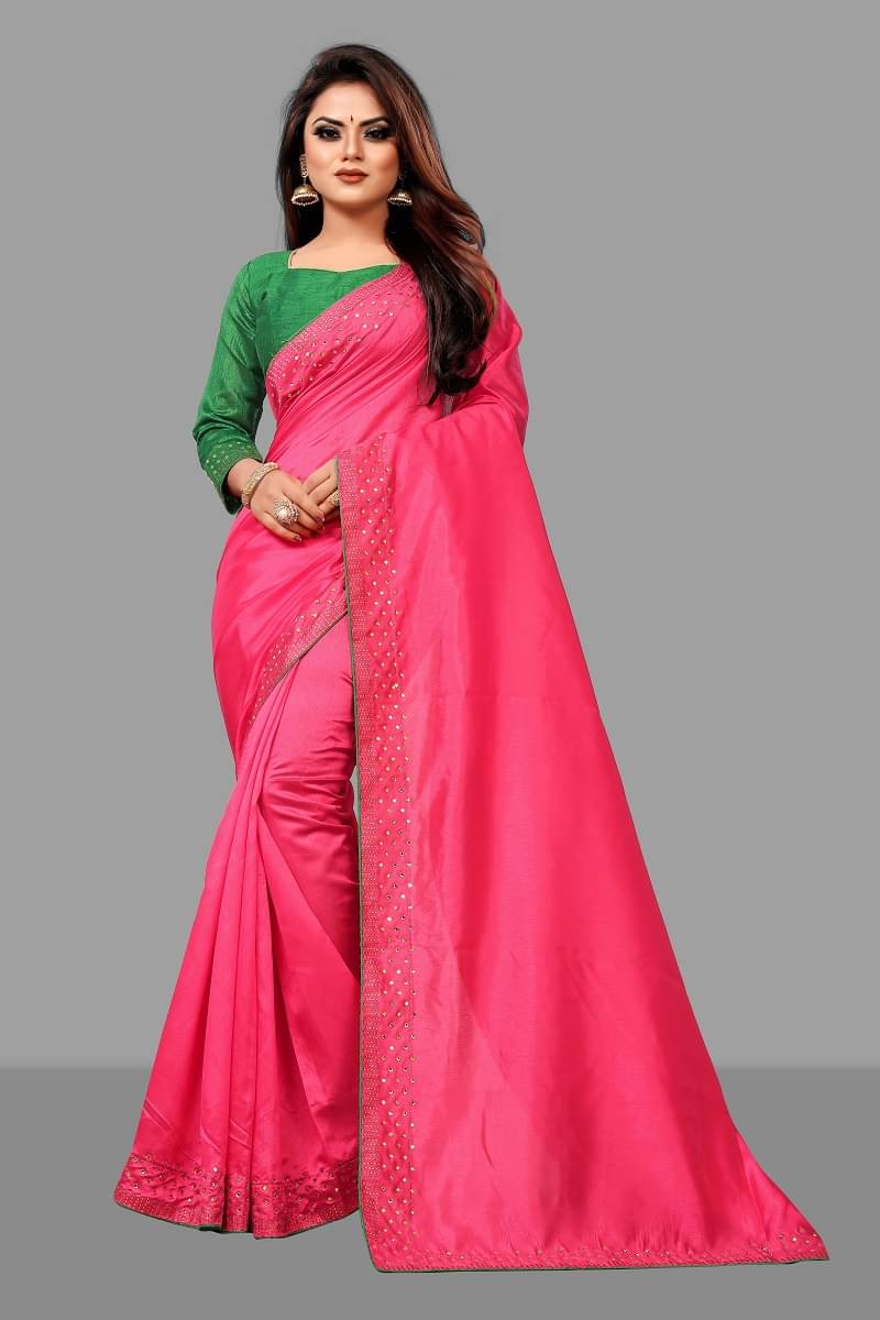 Juhi Collection Art Silk Embellished Saree With Unstitched Blouse Piece ( Pink ) Juhi Collection Art Silk Embellished Saree With Unstitched Blouse Piece ( Pink )