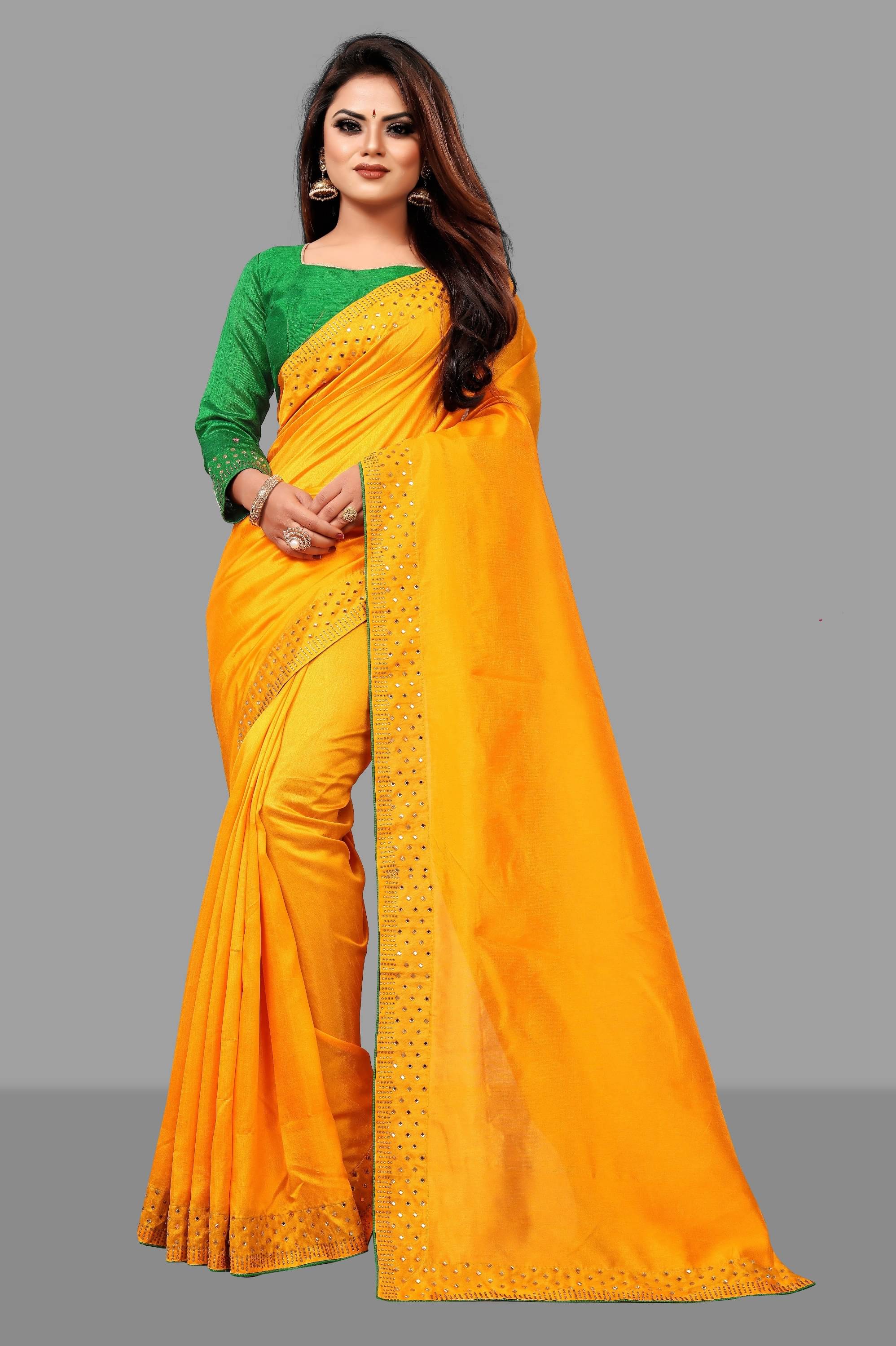     			Juhi Collection Art Silk Embellished Saree With Unstitched Blouse Piece ( Yellow )