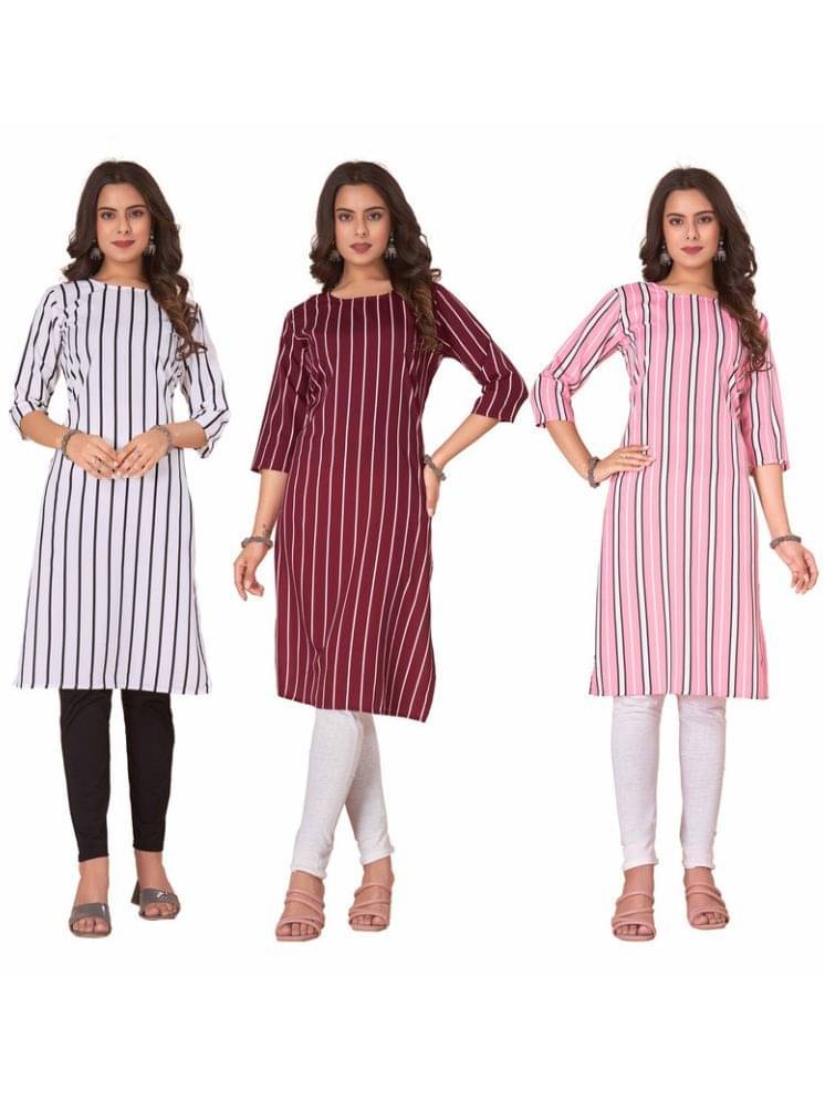 KETAKI FASHION Crepe Striped Straight Women's Kurti - Multicolor7 ( Pack of 3 ) KETAKI FASHION Crepe Striped Straight Women's Kurti - Multicolor7 ( Pack of 3 )