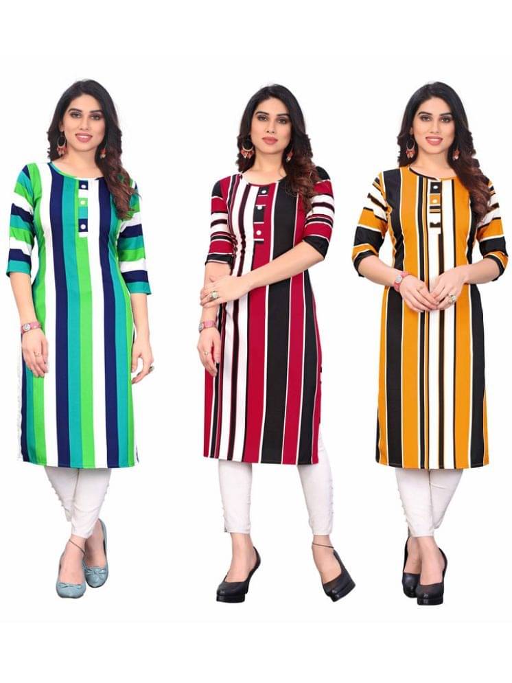 KETAKI FASHION Crepe Striped Straight Women's Kurti - Multicolor1 ( Pack of 3 ) KETAKI FASHION Crepe Striped Straight Women's Kurti - Multicolor1 ( Pack of 3 )