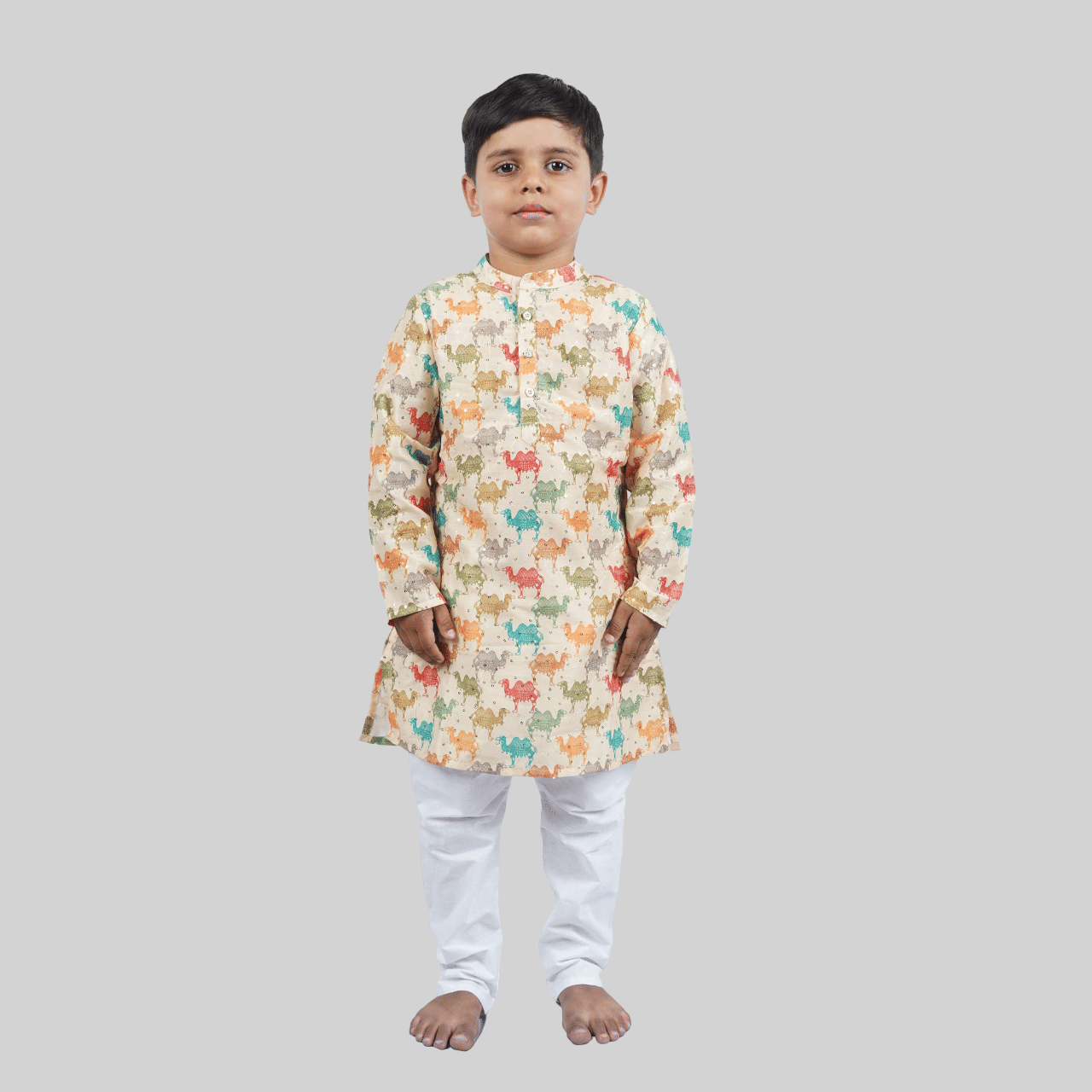     			Kidzee Kingdom Boys Cotton Solid - Pattern Kurta Pyjama Set ( Yellow & White , Pack of 1 )