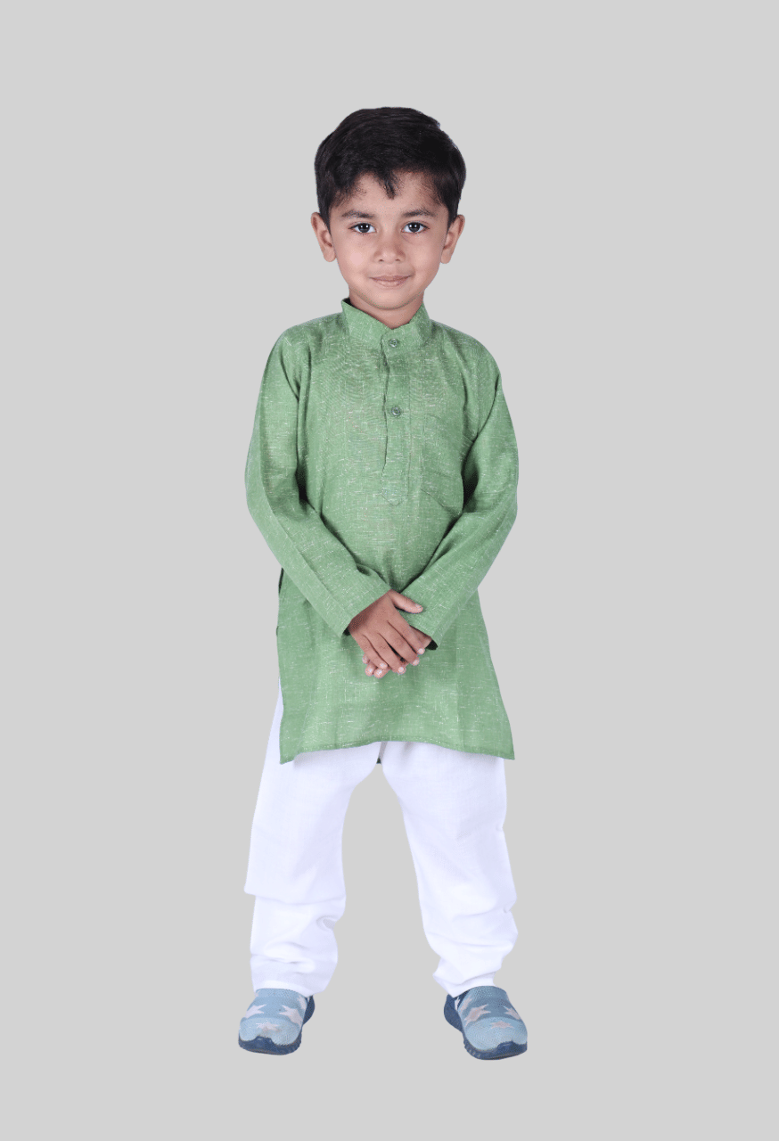 Kidzee Kingdom Boys Cotton Solid - Pattern Kurta Pyjama Set ( Green & White , Pack of 1 ) Kidzee Kingdom Boys Cotton Solid - Pattern Kurta Pyjama Set ( Green & White , Pack of 1 )