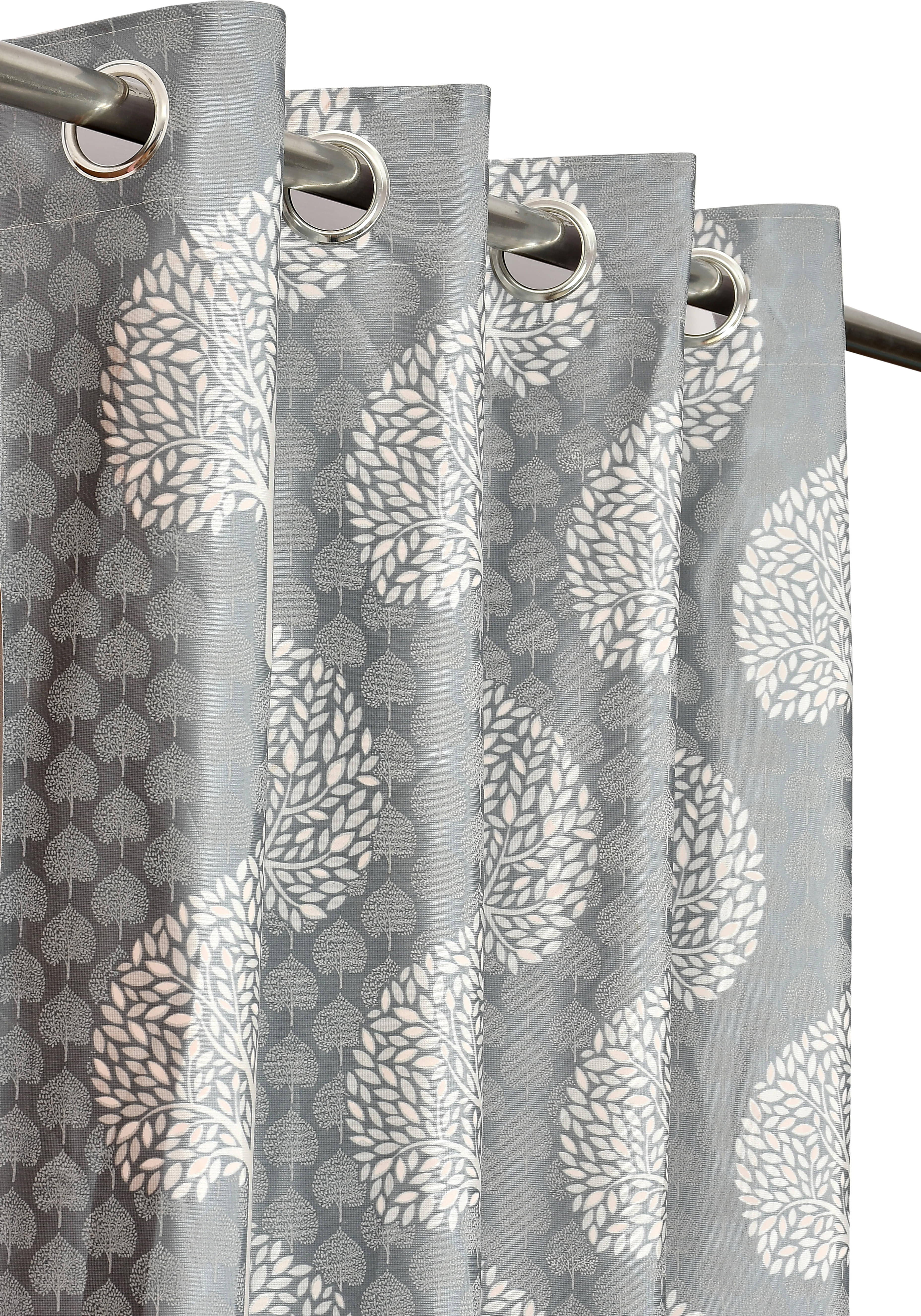 Kraftiq Homes Floral Printed Semi-Transparent Eyelet Curtain 9 ft ( Pack of 1 ) - Grey
