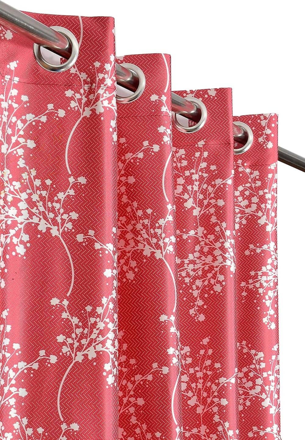 Kraftiq Homes Floral Printed Semi-Transparent Eyelet Curtain 7 ft ( Pack of 1 ) - Maroon