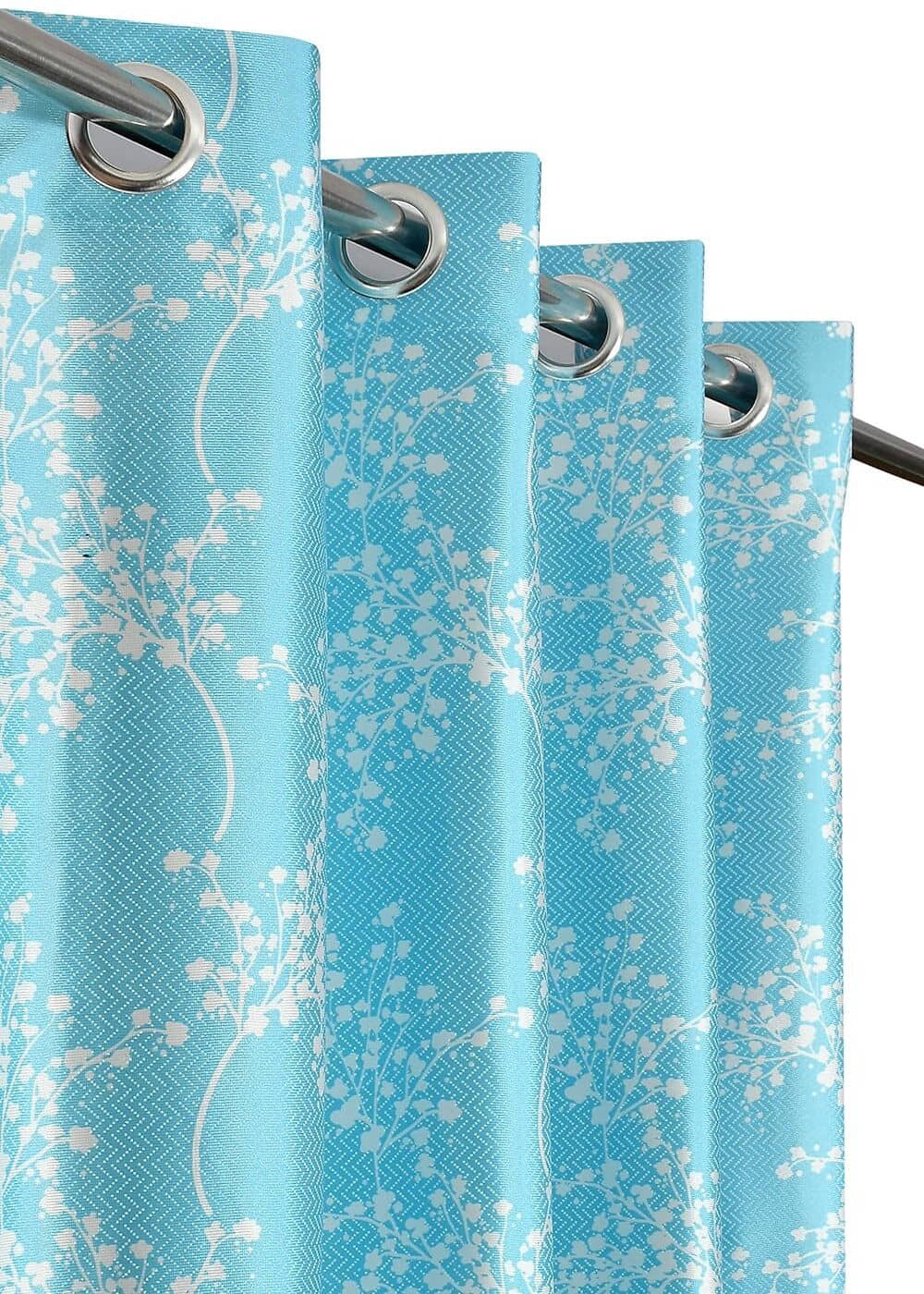 Kraftiq Homes Floral Printed Semi-Transparent Eyelet Curtain 7 ft ( Pack of 1 ) - Blue