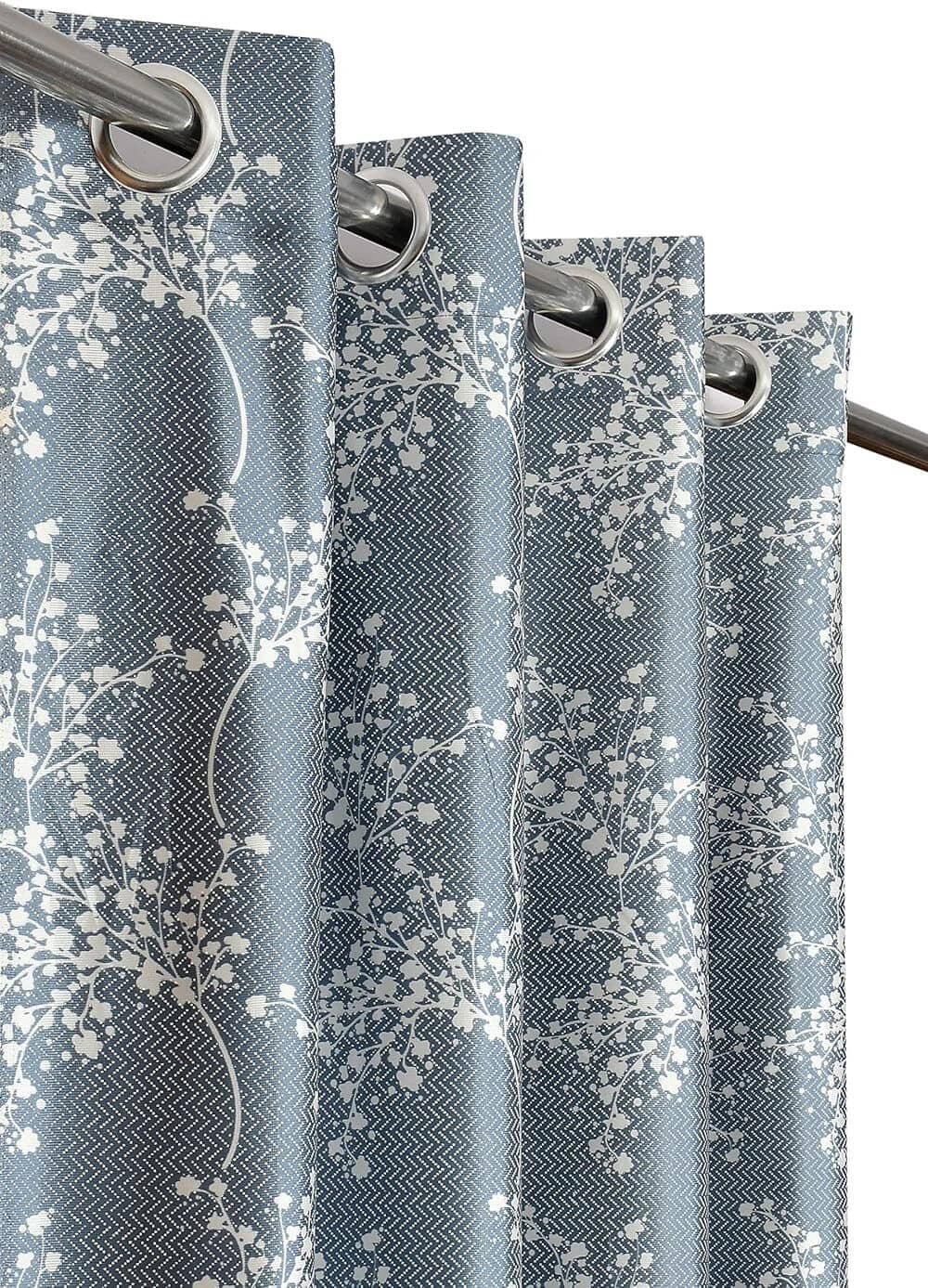 Kraftiq Homes Floral Printed Semi-Transparent Eyelet Curtain 7 ft ( Pack of 1 ) - Grey